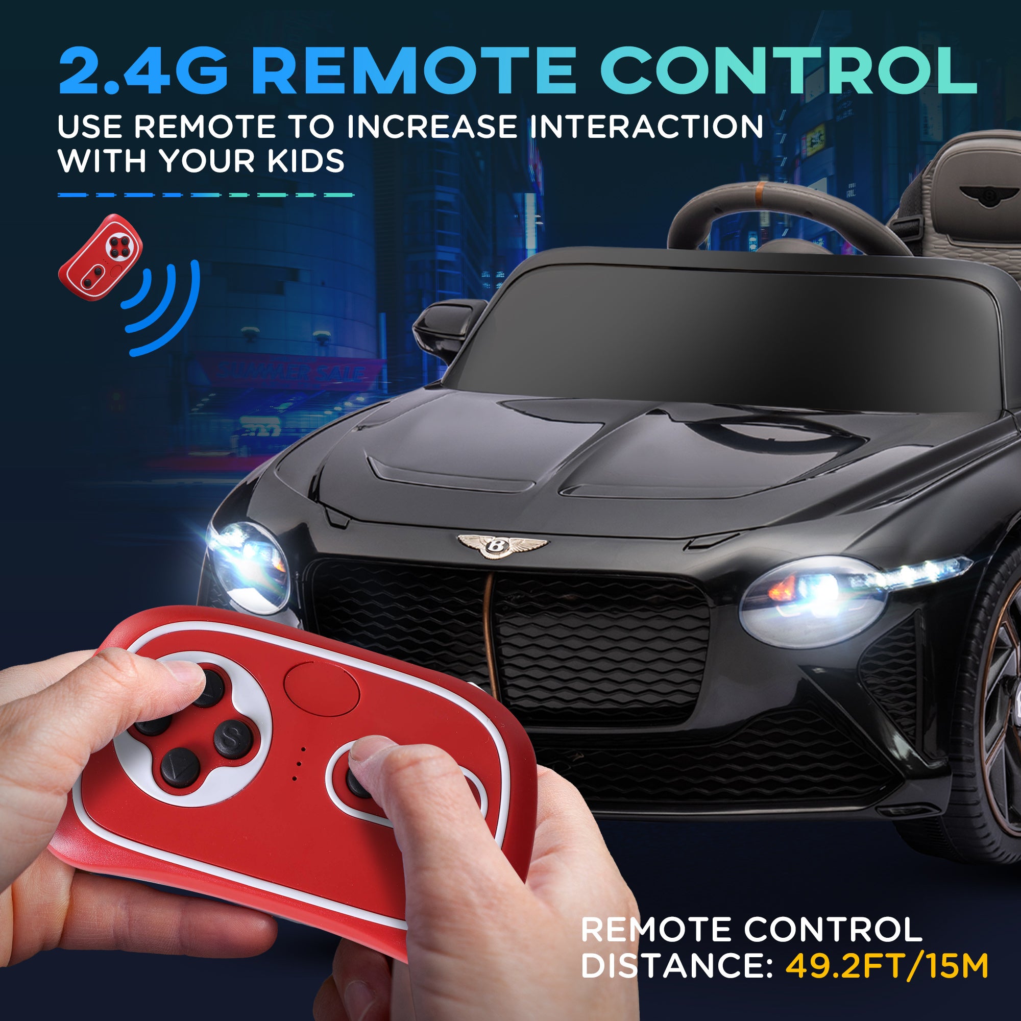 HOMCOM Bentley Bacalar Licensed 12V Kids Electric Car, with Remote Control, Black - North Peak Garden Furniture