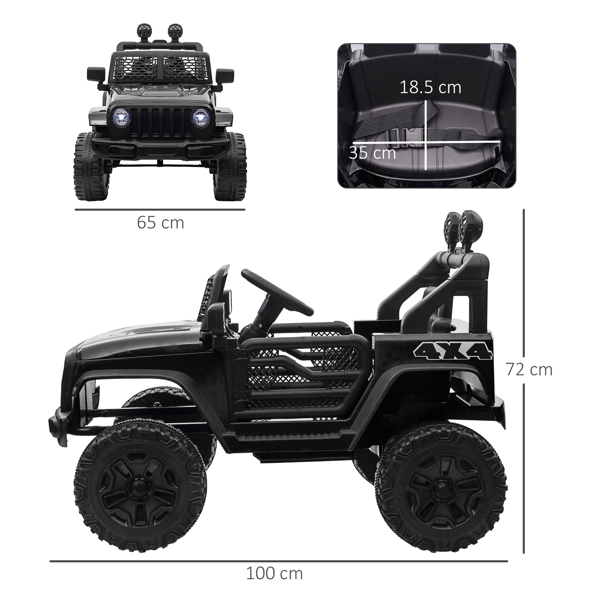 HOMCOM Kids Electric Ride On Car 12V Off Road Toy with Parental Remote Control 2 Motors Horn Lights Suspension Wheels for 3-6 Years Old Black - North Peak Garden Furniture