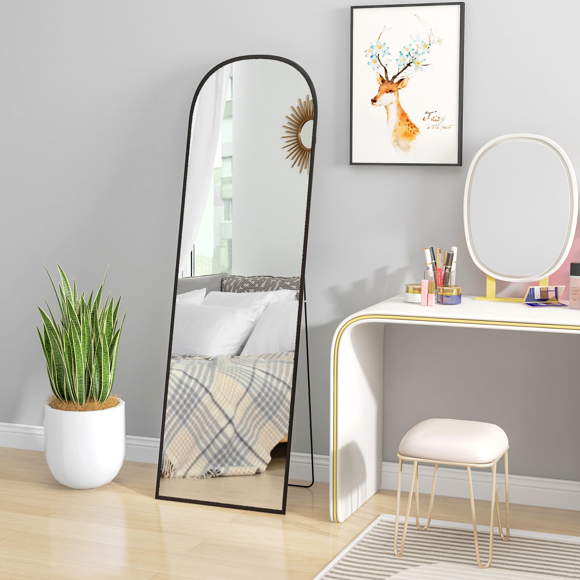 HOMCOM 162cm Aluminium Frame Standing Mirror - Black - North Peak Garden Furniture