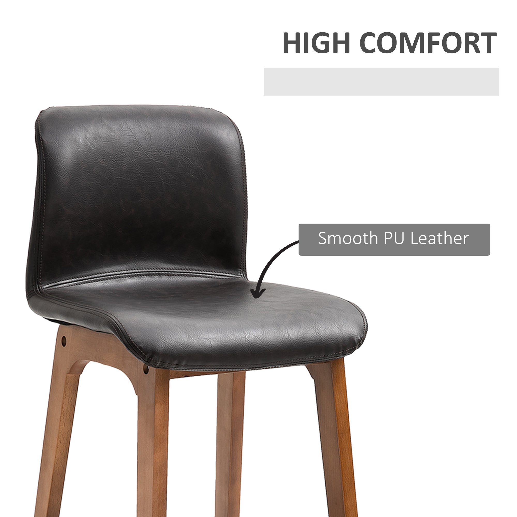 HOMCOM Modern Bar Stools Set of 2, PU Leather Upholstered Bar Chairs with Wooden Frame, Footrest for Home Bar, Dining Room - North Peak Garden Furniture