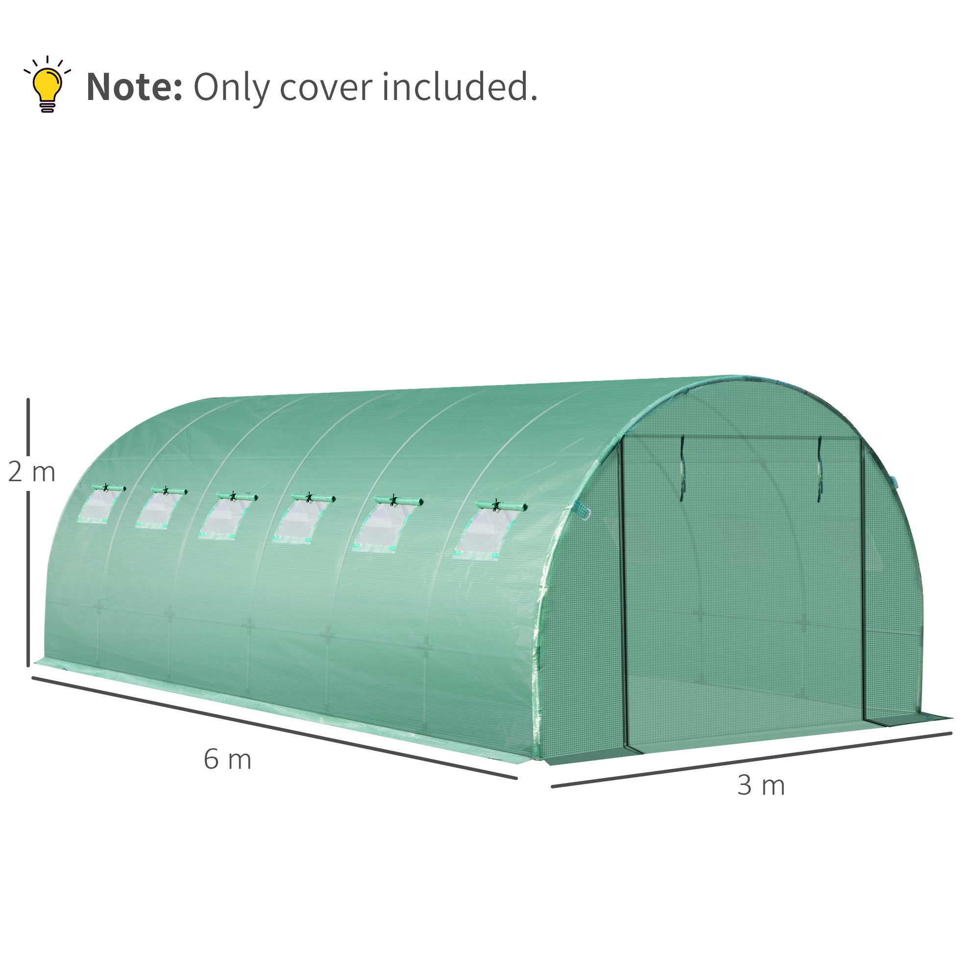Outsunny 6 x 3 x 2m Greenhouse Replacement Cover ONLY Winter Garden Plant PE Cover for Tunnel Walk-in Greenhouse with Roll-up Windows Door Outdoor, Green - North Peak Garden Furniture