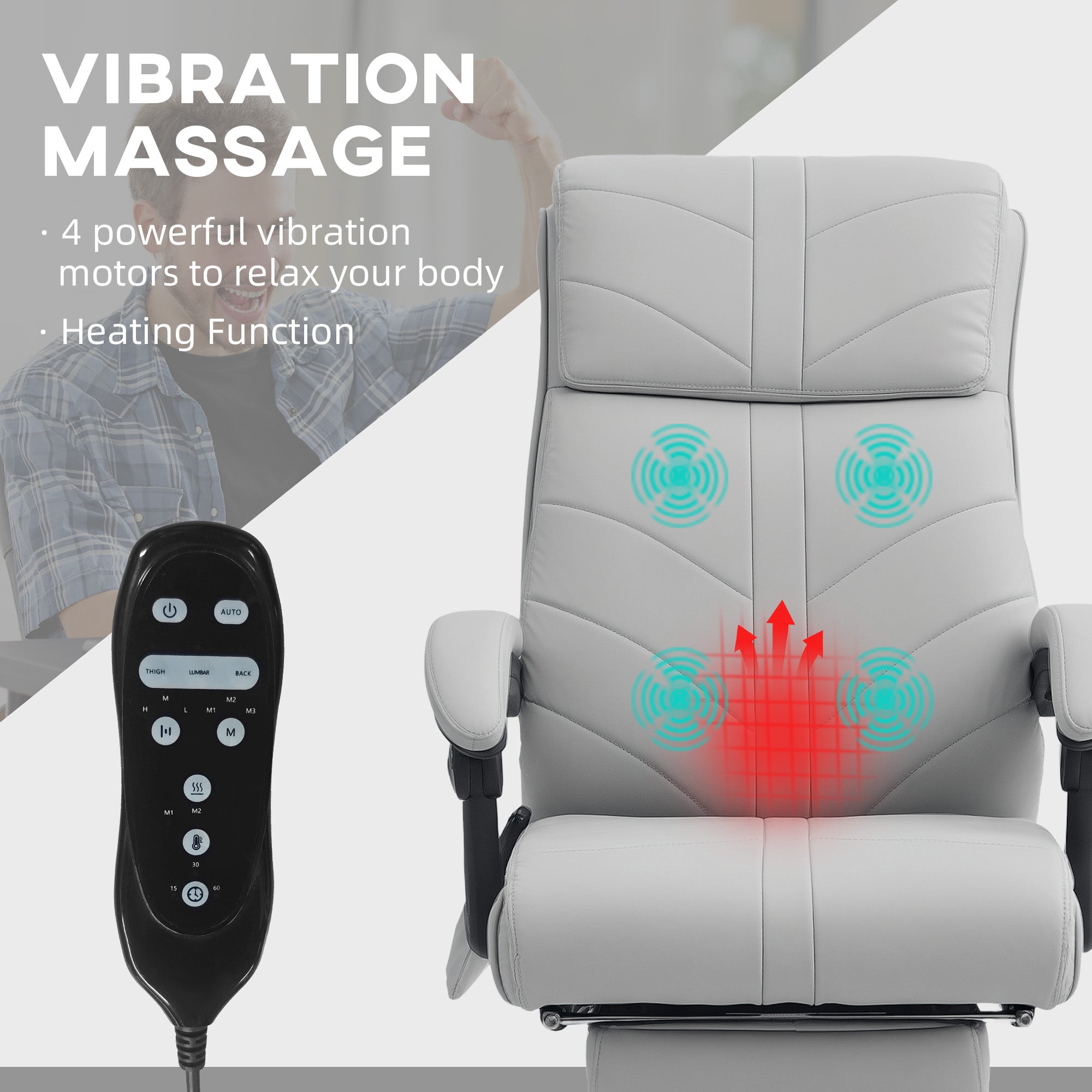 Vinsetto Faux Leather Massage Office Chair - Light Grey - North Peak Garden Furniture