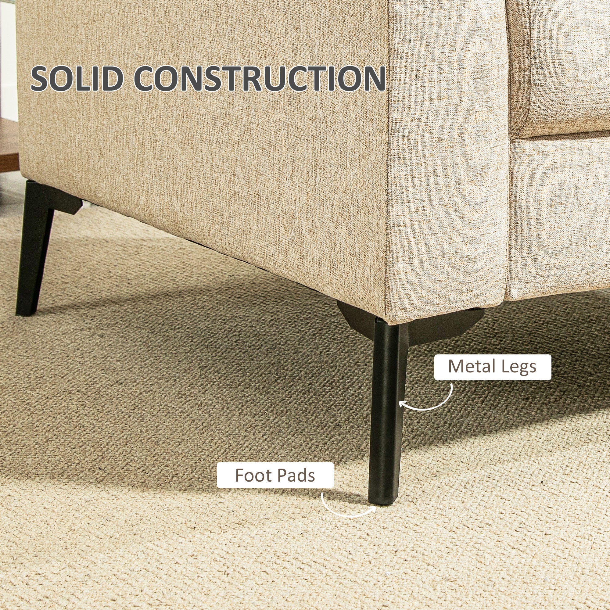 HOMCOM Three-Seater Linen-Look Sofa - Beige - North Peak Garden Furniture