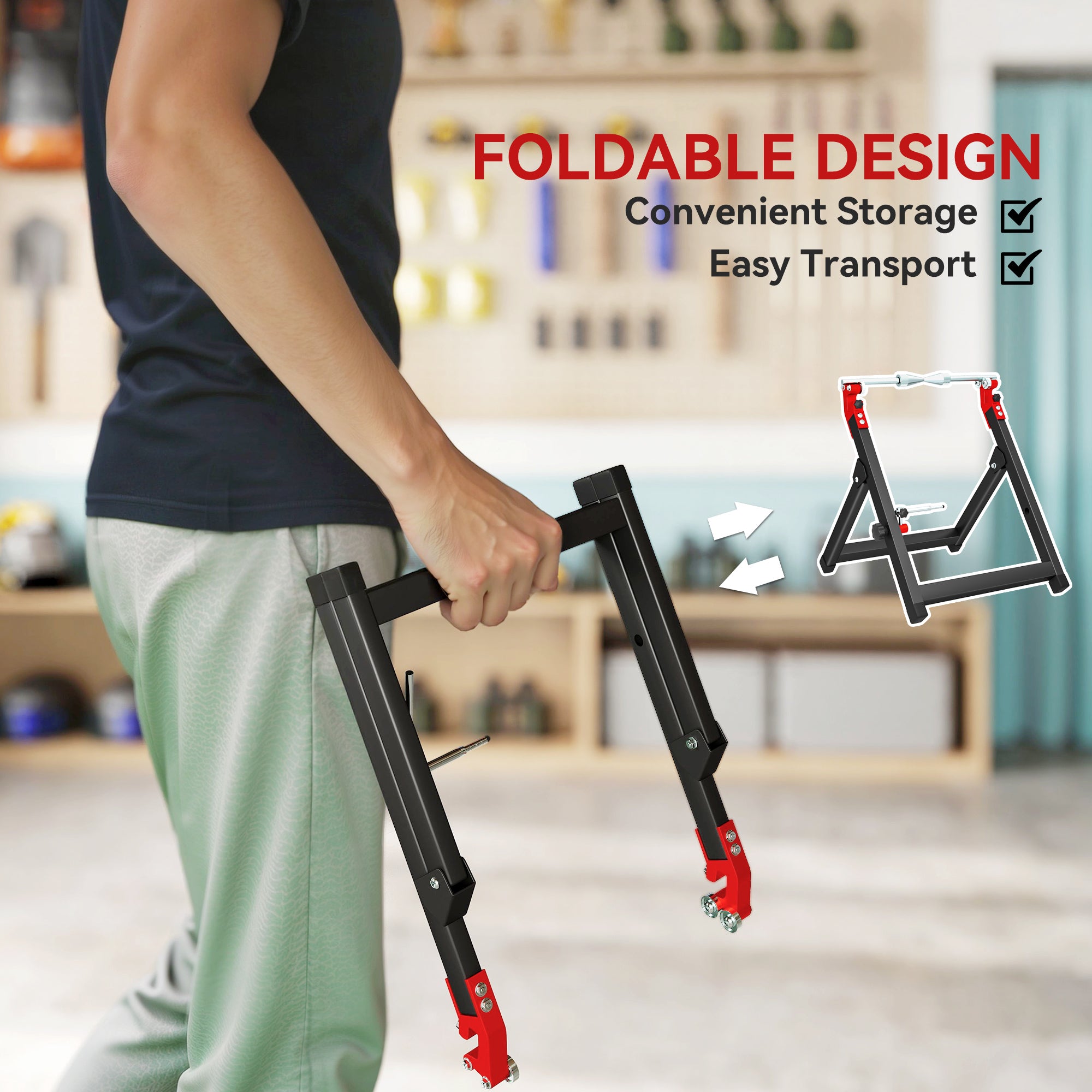 HOMCOM Foldable Motorcycle Wheel Balancer Truing Stand with Spoke Wrench, Steel Bike Tyre Rim Balancing Stand with Aluminium Shaft, Fits Wheels up to 23" in Diameter, 5" in Width, Black