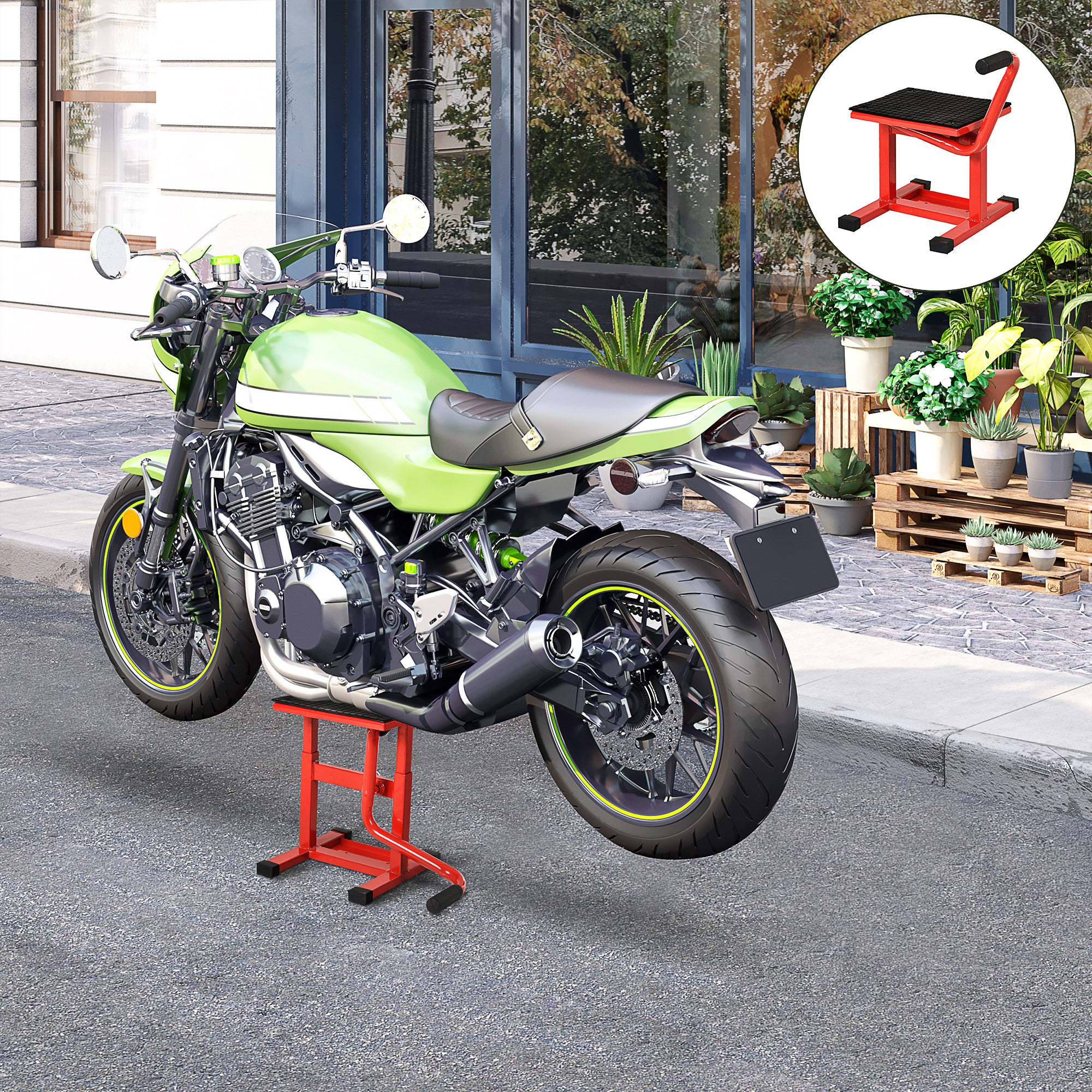 DURHAND 150KG Steel Motorbike Jack Lift Rubber Platform Crank Lift Manual Repair Clean Hoist Table Assist Off-Road Dirt Bike Stand Red 27.5/39.5 Hcm - North Peak Garden Furniture
