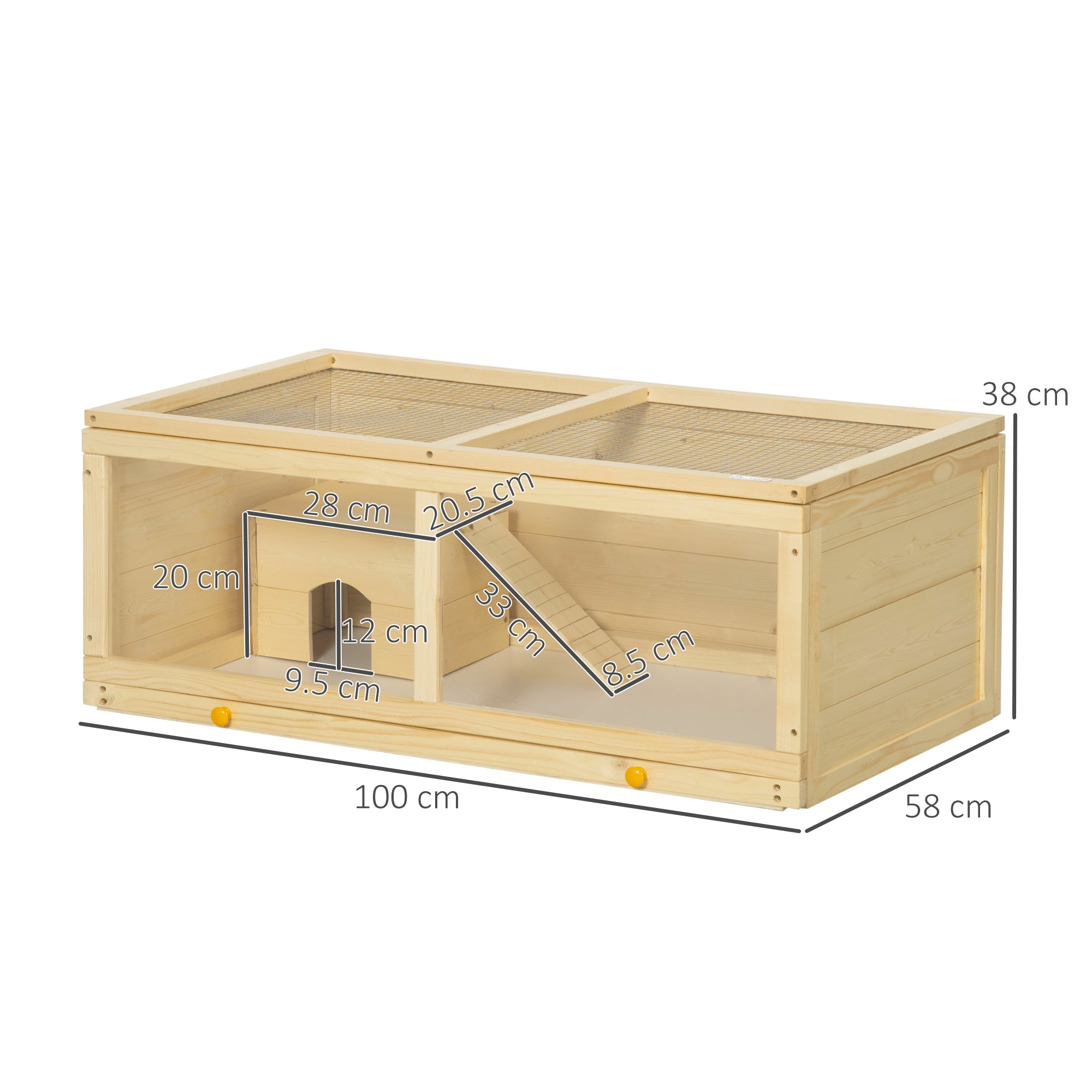 PawHut Wooden Hamster Cage with Sliding Tray, Openable Top, Hut for Syrian Hamsters, Natural Wood - North Peak Garden Furniture