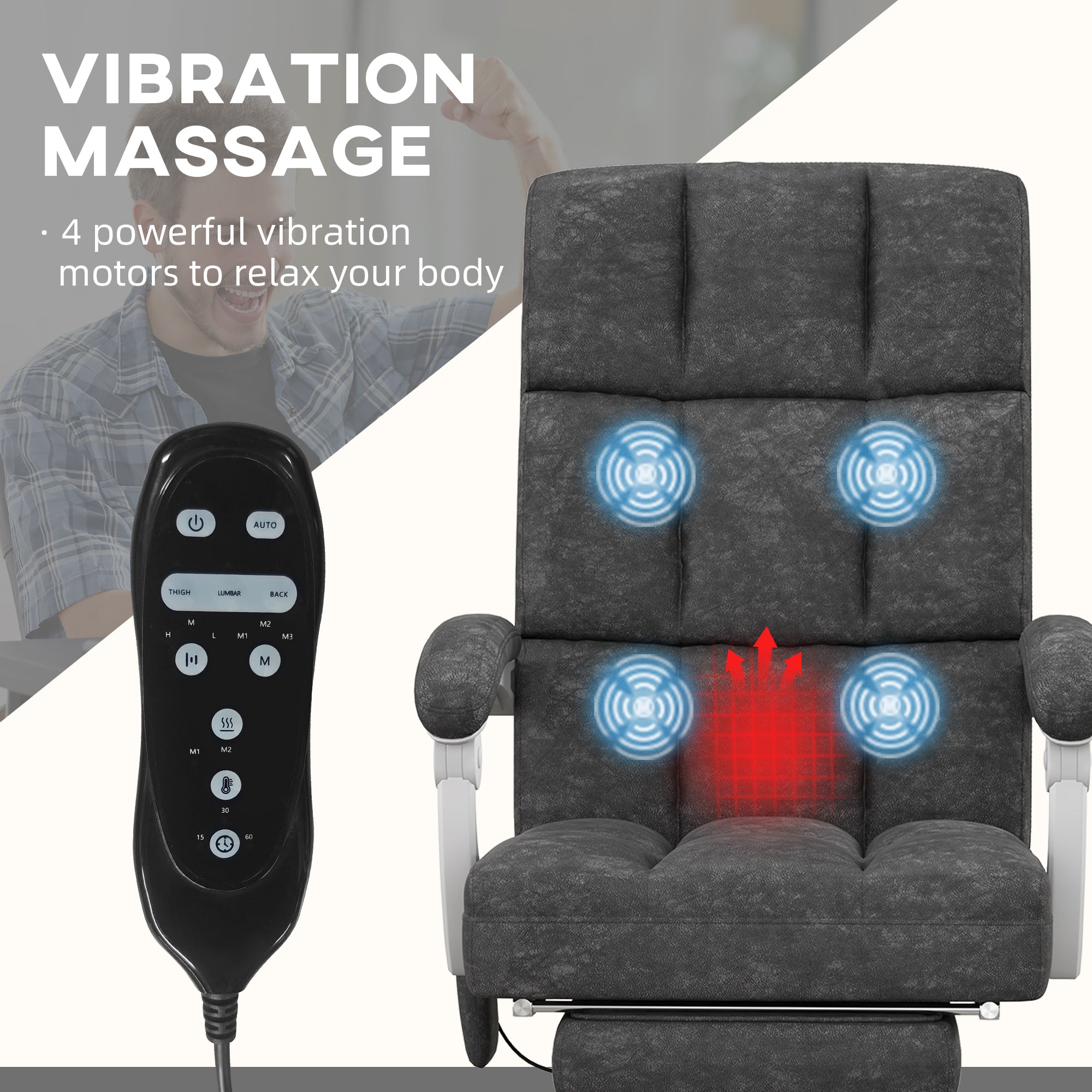 Vinsetto Massage Office Chair, Ergonomic Desk Chair, Comfy Work Study Chair with Heat, Padded Seat, 135° Reclining Back and Footrest for Home Office, Charcoal Grey - North Peak Garden Furniture