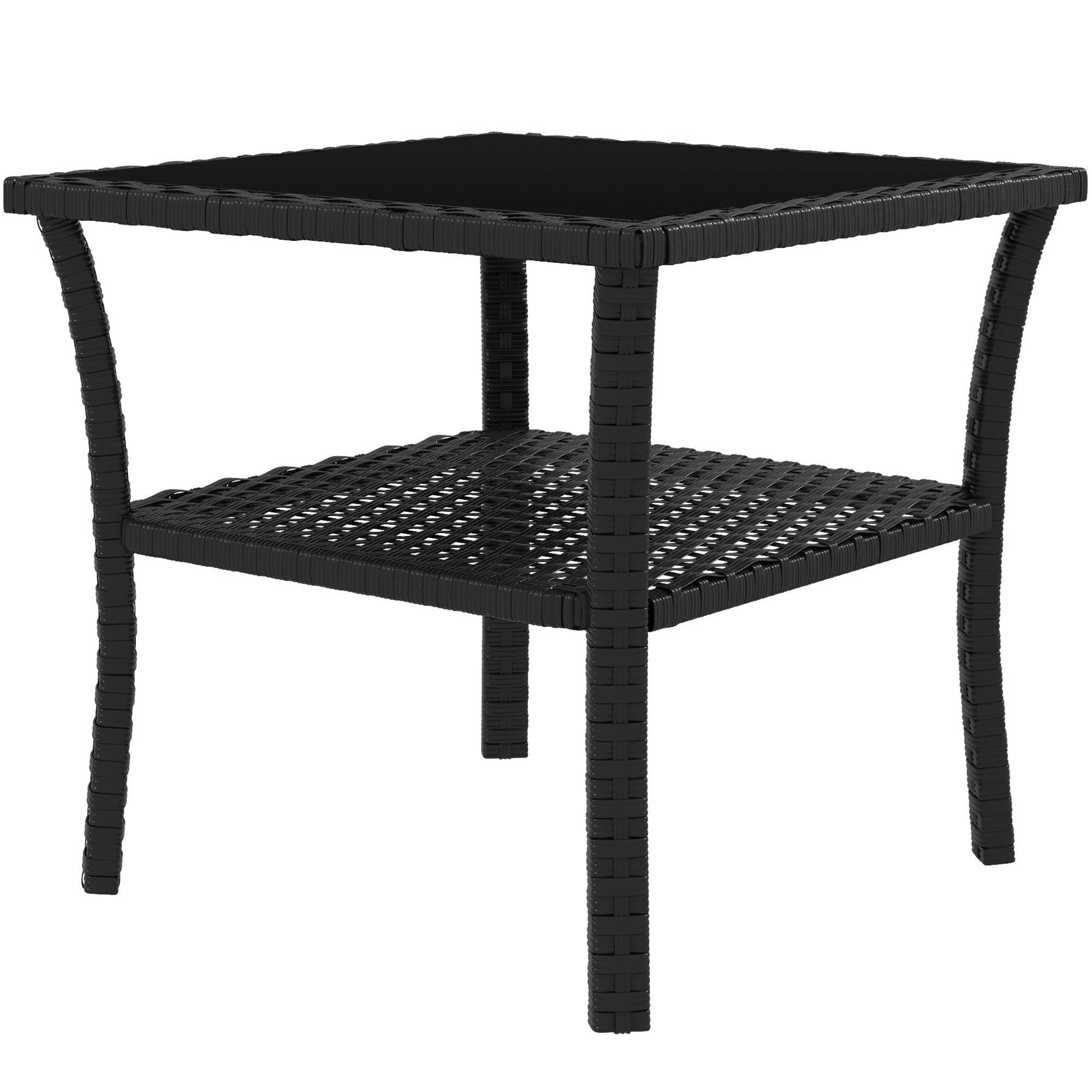 Outsunny Two-tier PE Rattan Square Coffee Table - Black - North Peak Garden Furniture