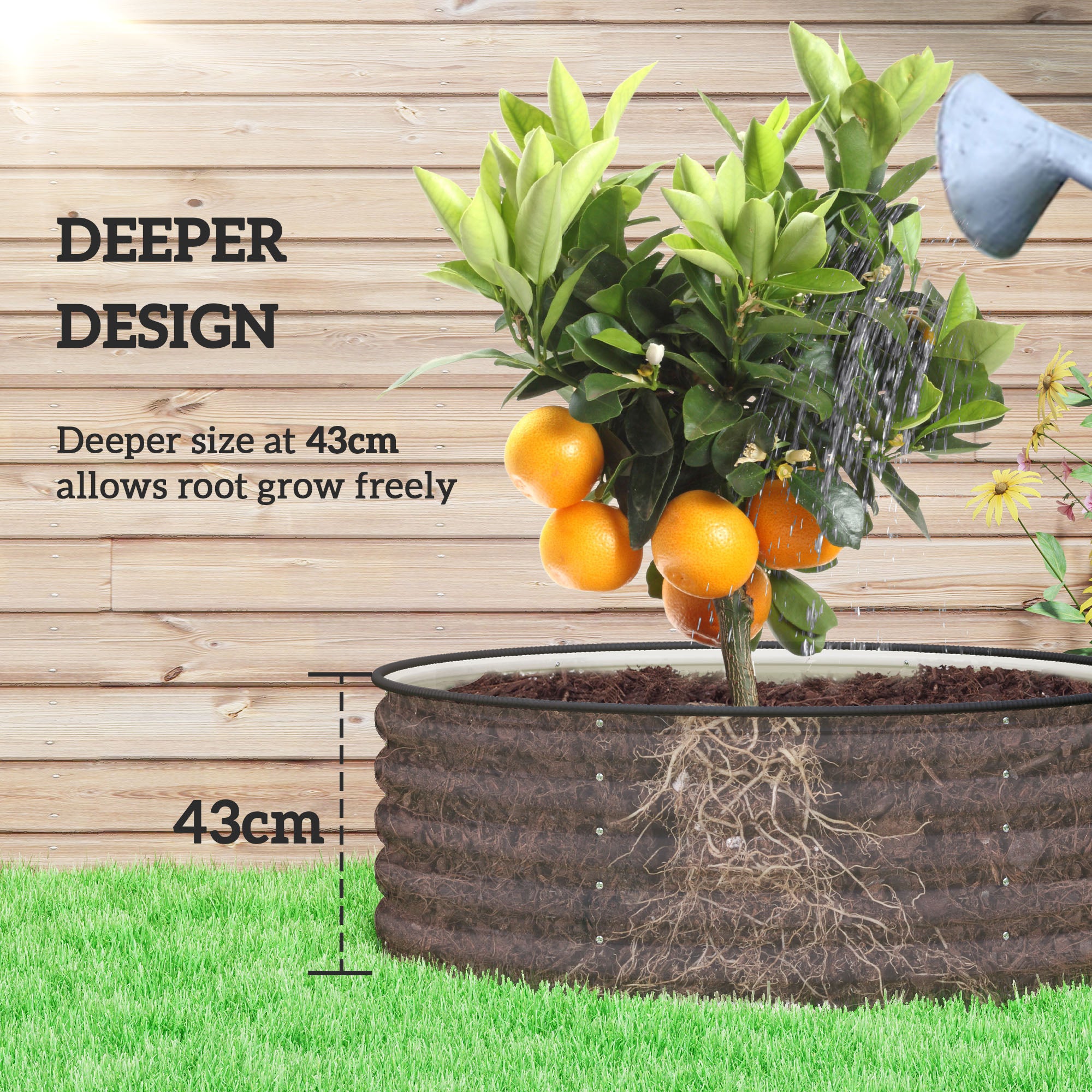Outsunny Galvanised Raised Garden Bed with Safety Edging, Outdoor Raised Planter Box with Gloves, 120 x 120 x 43cm, Cream White - North Peak Garden Furniture