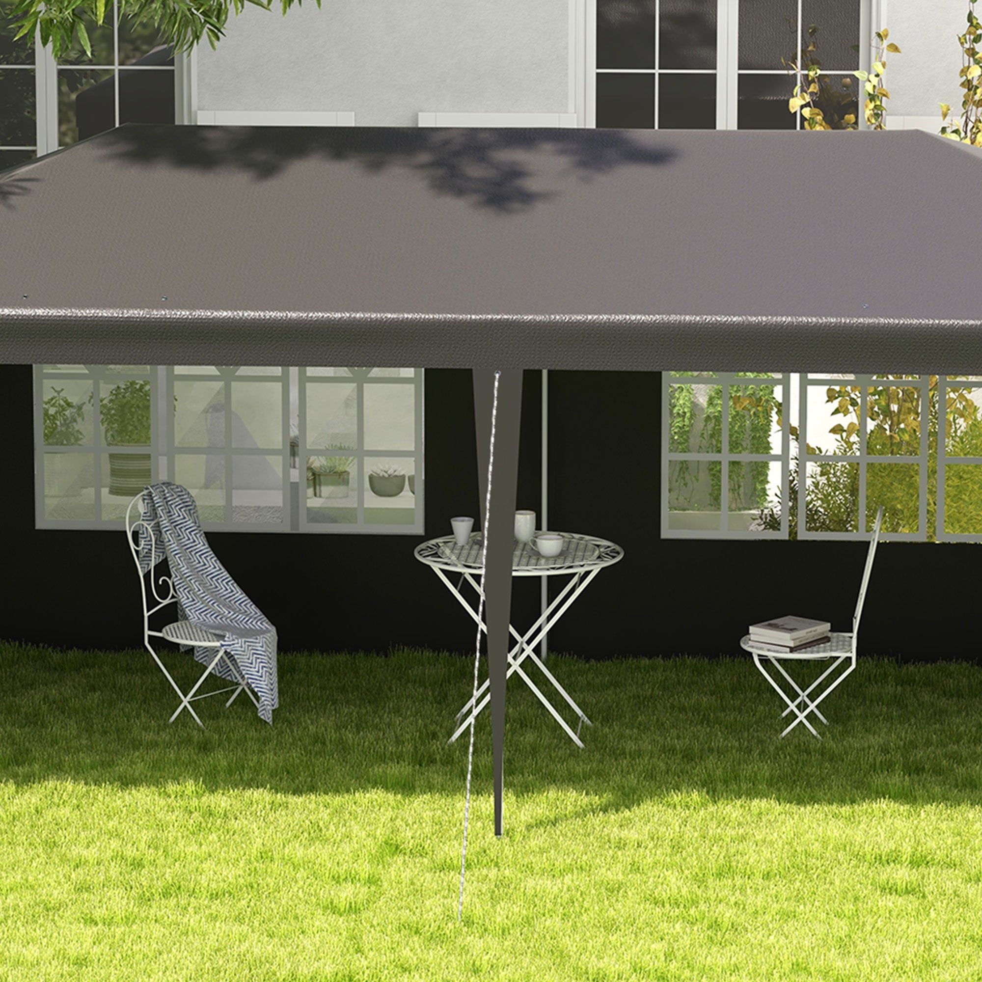 Outsunny 6 x 3 m Party Tent Gazebo Marquee Outdoor Patio Canopy Shelter with Windows and Side Panels Dark Grey - North Peak Garden Furniture
