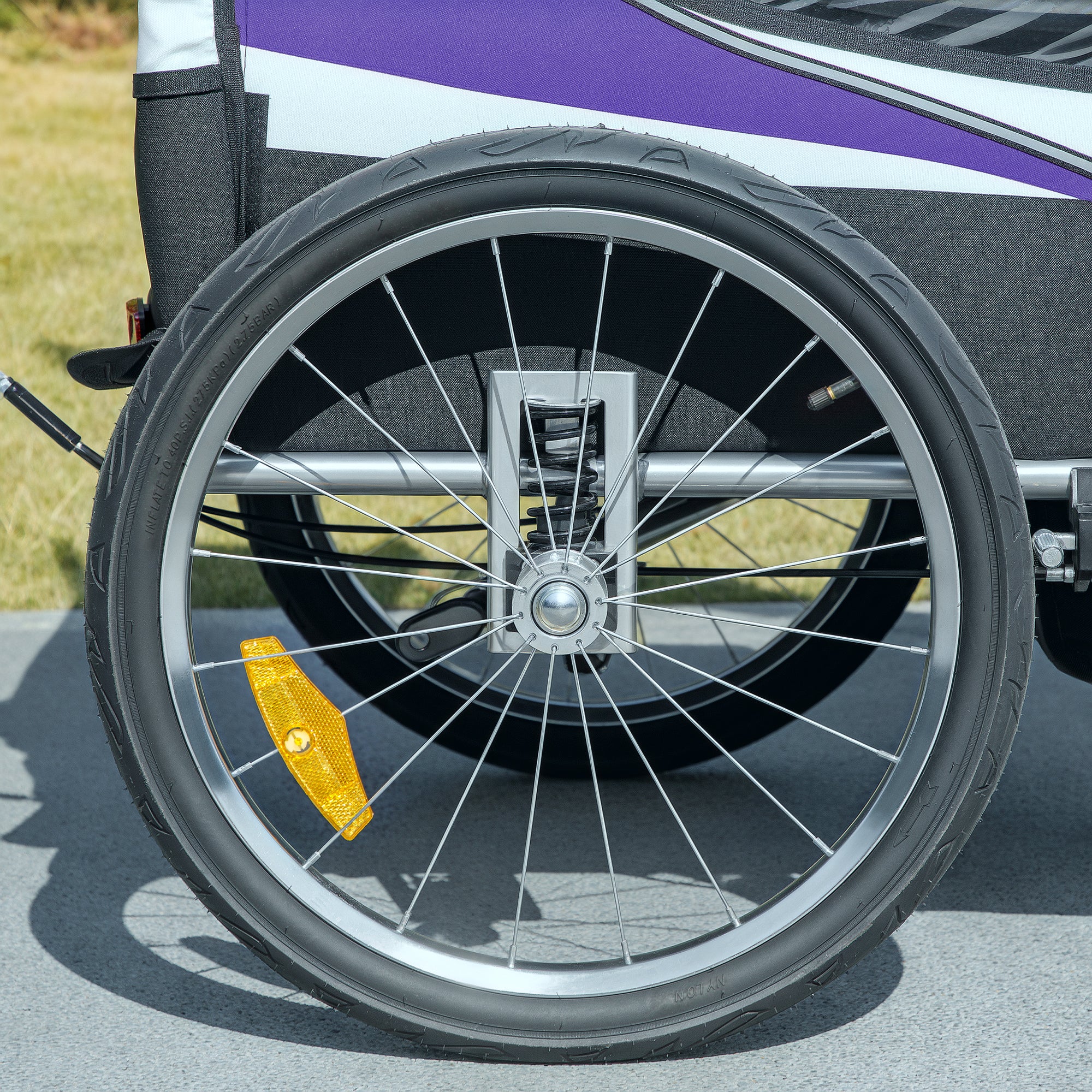 HOMCOM Baby Bike Trailer with 5 Point Harness, Steel Frame, Reflectors, Safety Flag, Hitch Coupler, Purple - North Peak Garden Furniture