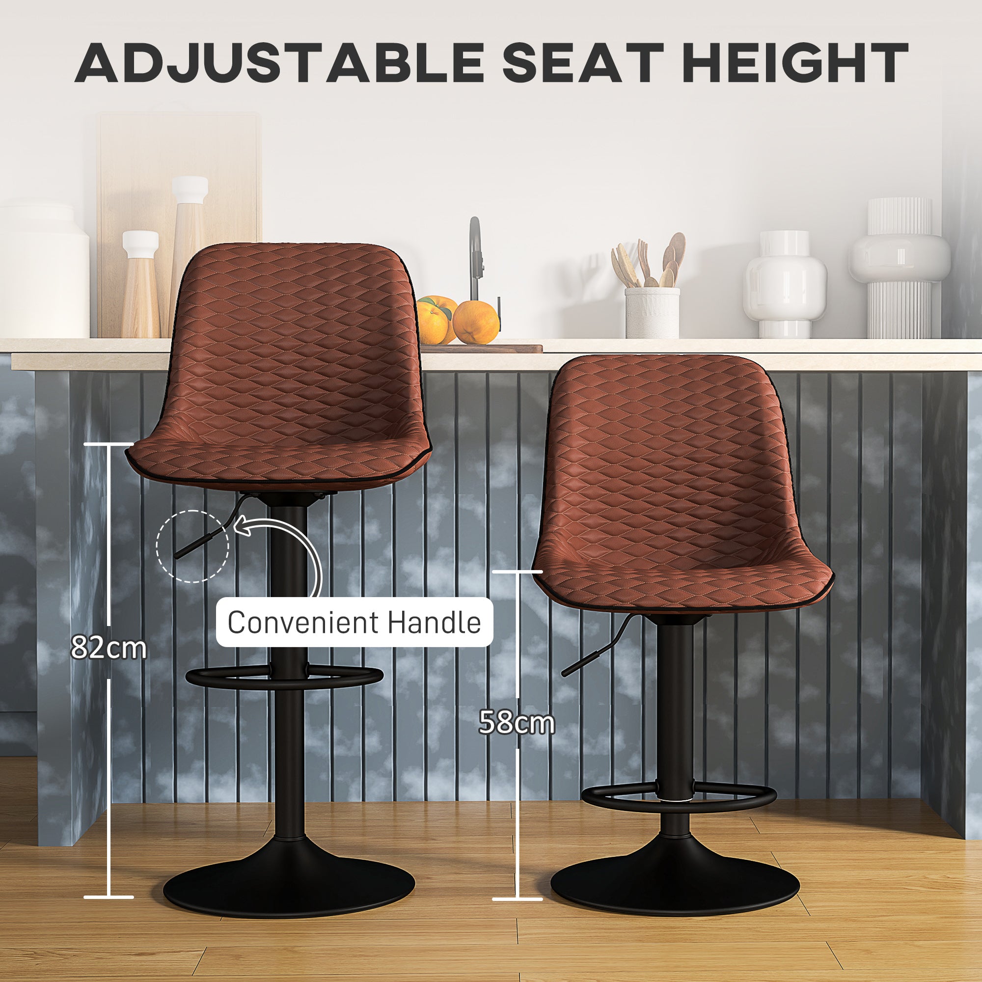 HOMCOM Set of Two Faux Leather Bar Stools - Brown - North Peak Garden Furniture
