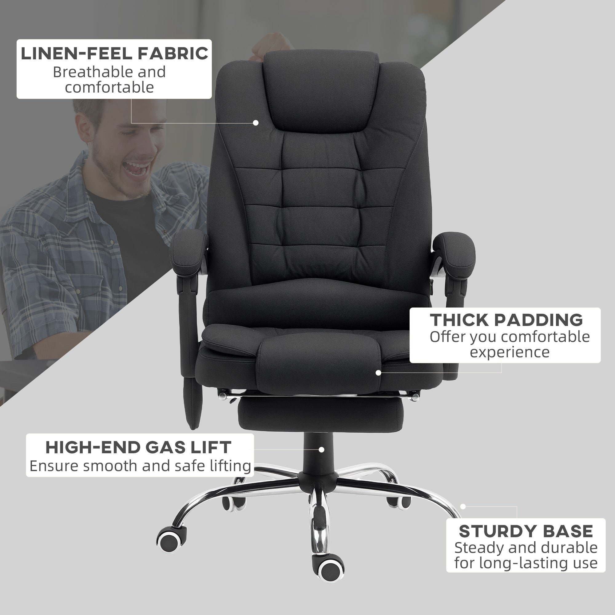 Vinsetto Heated 6 Points Vibration Massage Executive Office Chair Adjustable Swivel Ergonomic High Back Desk Chair Recliner with Footrest Black - North Peak Garden Furniture