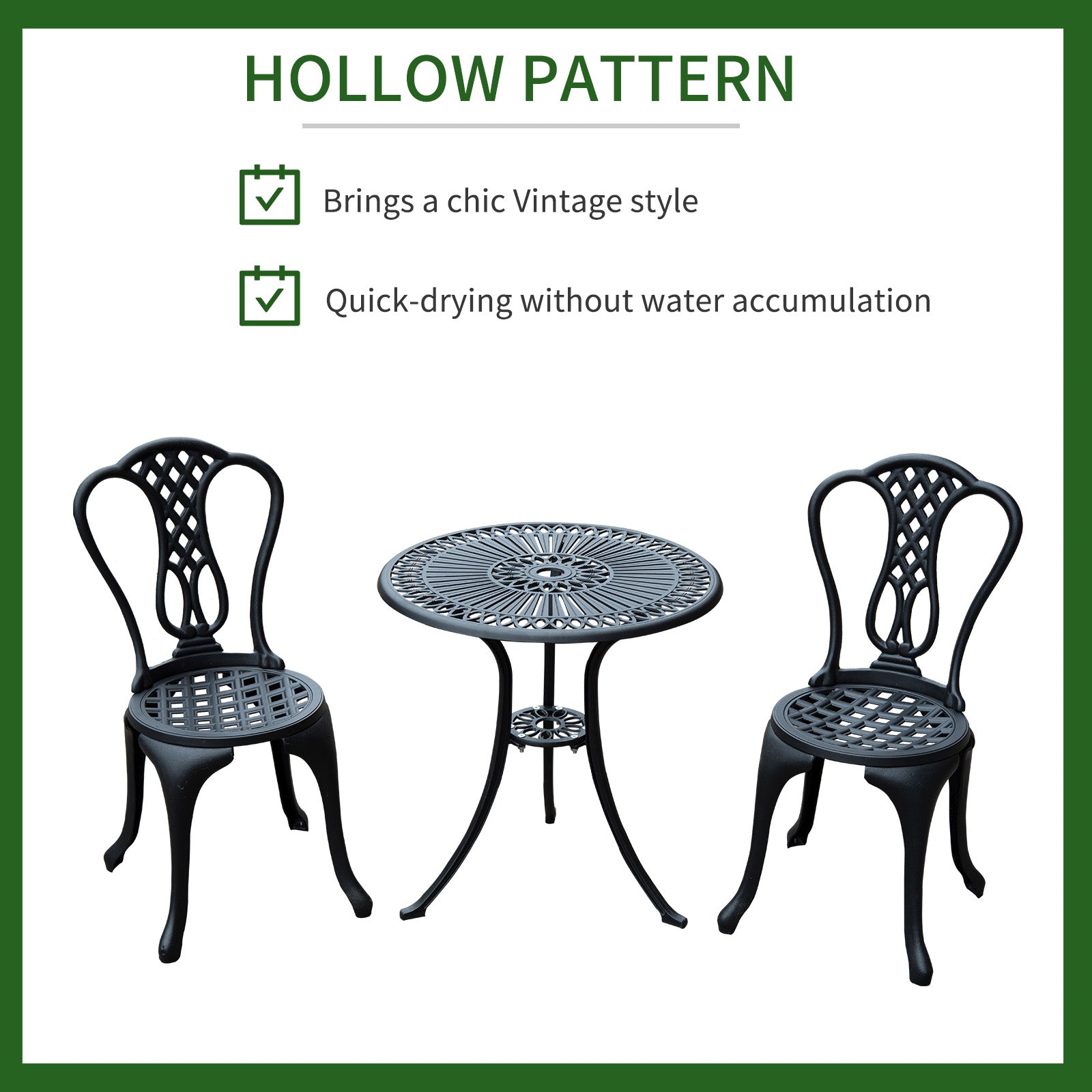 Outsunny 3 Piece Patio Cast Aluminium Bistro Set Garden Outdoor Furniture Table and Chairs Shabby Chic Style