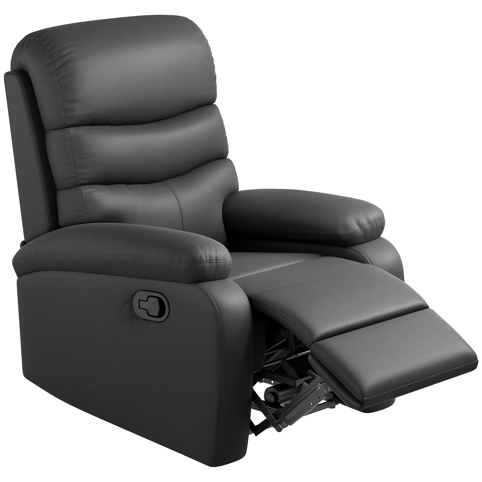 HOMCOM PU Leather Reclining Chair, Manual Recliner Chair with Padded Armrests, Retractable Footrest and Wood Frame, Black - North Peak Garden Furniture