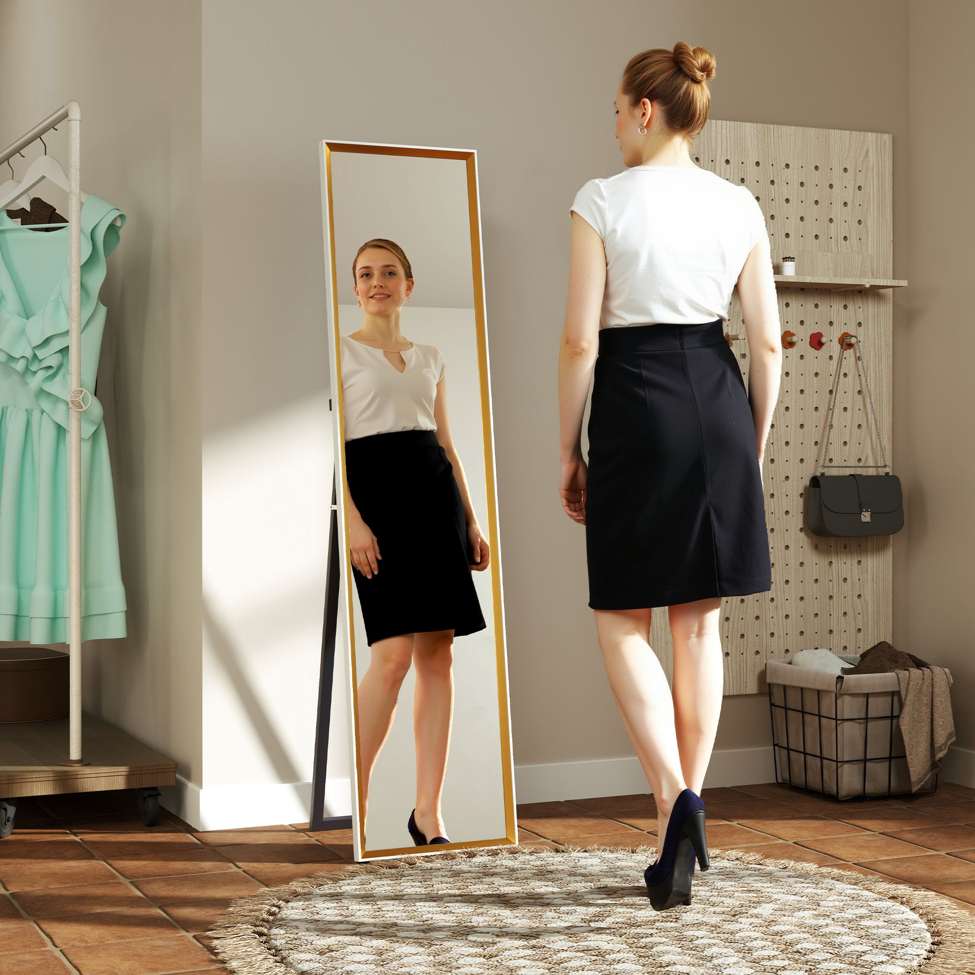 HOMCOM Full Length Mirror, 37 x 157cm Wall Mounted, Leaning, Free Standing Mirror, Framed Full Body Mirror for Living Room, Bedroom, White - North Peak Garden Furniture