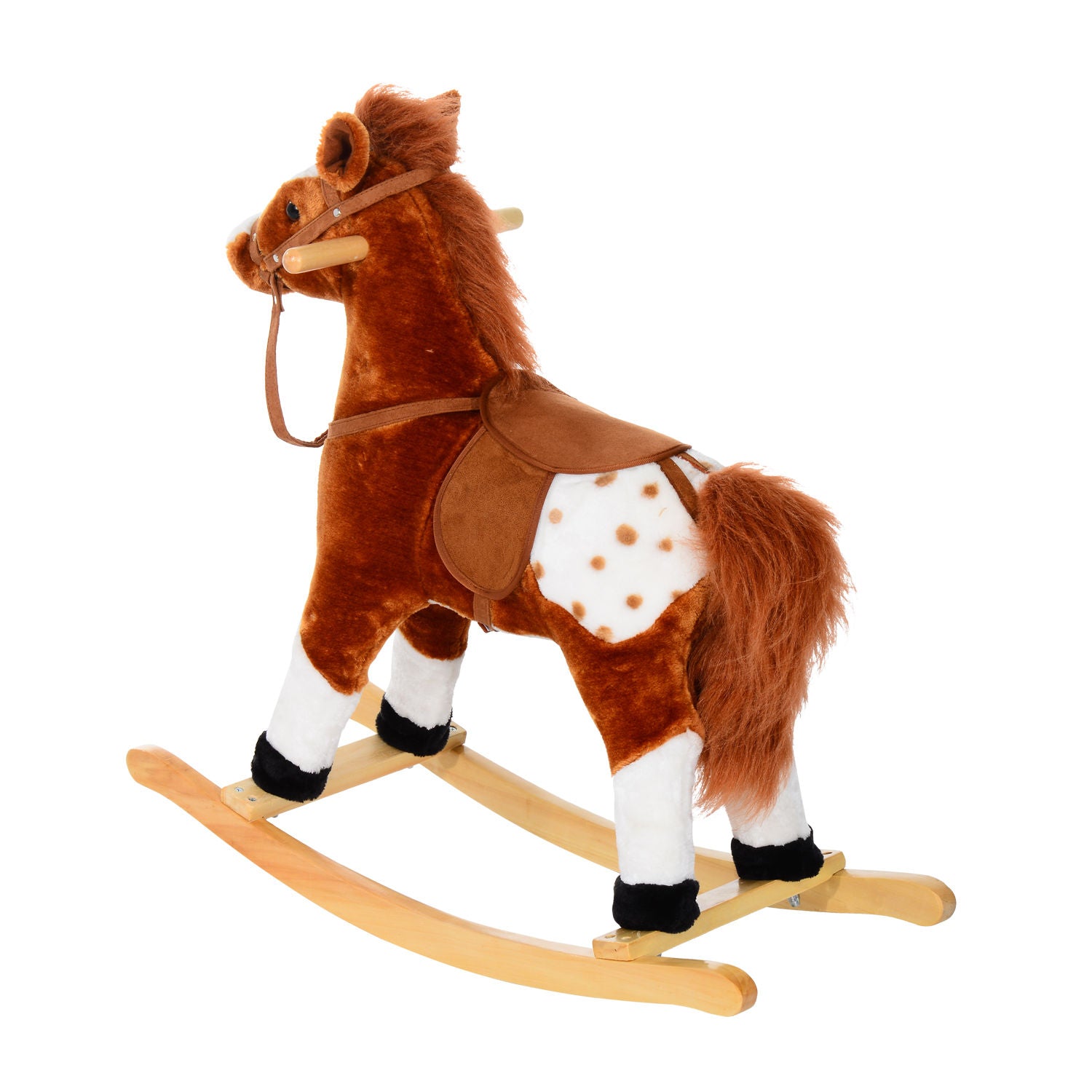 HOMCOM Baby Rocking Horse Plush Ride on Animals Rocker with Sound Handle Grip for kids 3-6 years - Brown