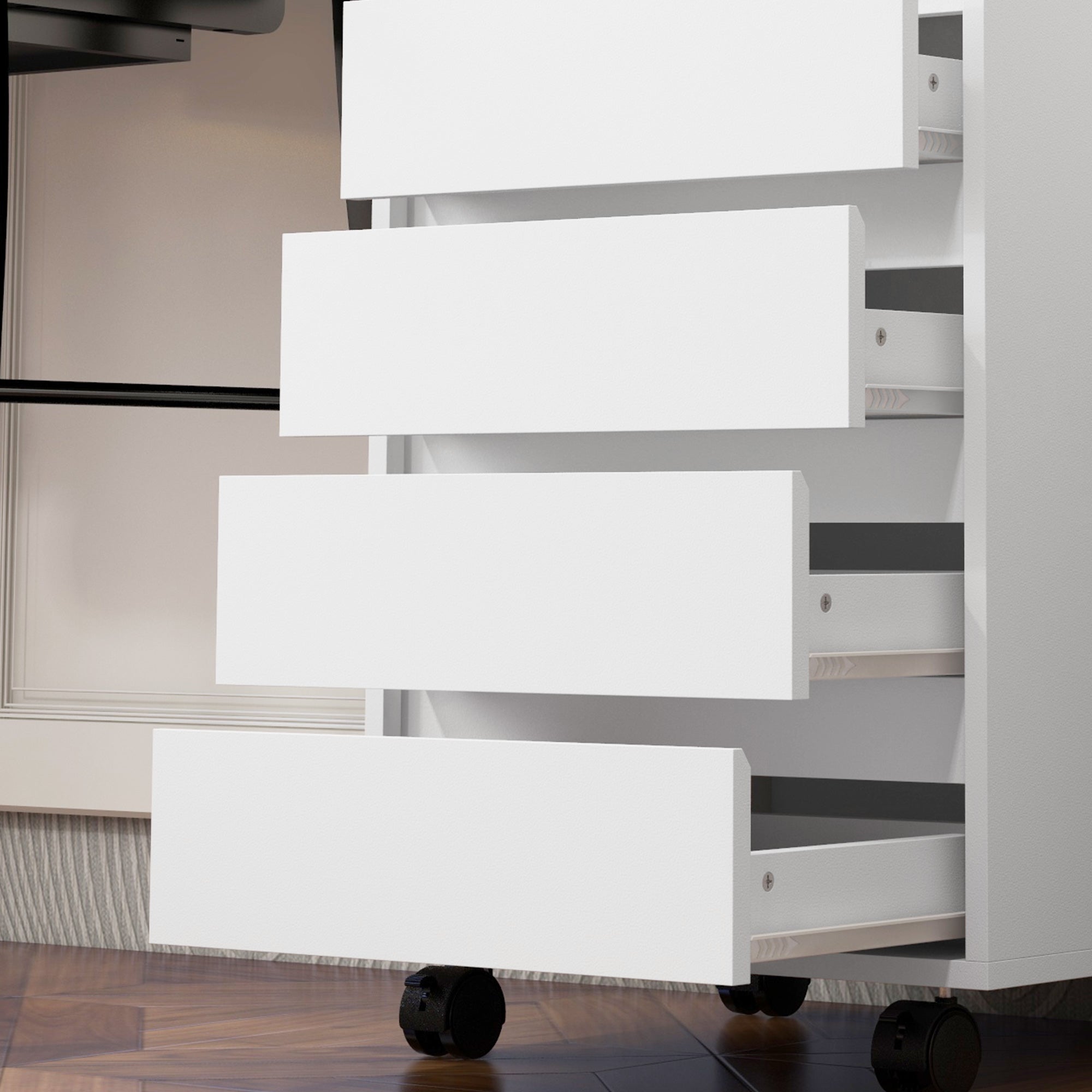 HOMCOM Four-Drawer Office Filing Cabinet, with Wheels - White - North Peak Garden Furniture