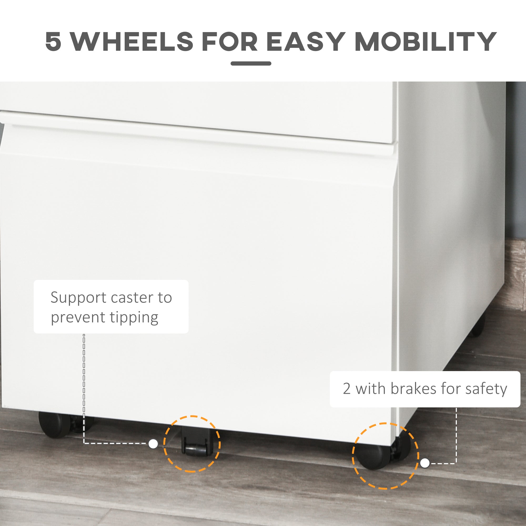 Vinsetto 3 Drawer Filling Cabinet, Mobile Metal File Cabinet with Anti-tilt Design for Letter, A4, Legal Size, White - North Peak Garden Furniture