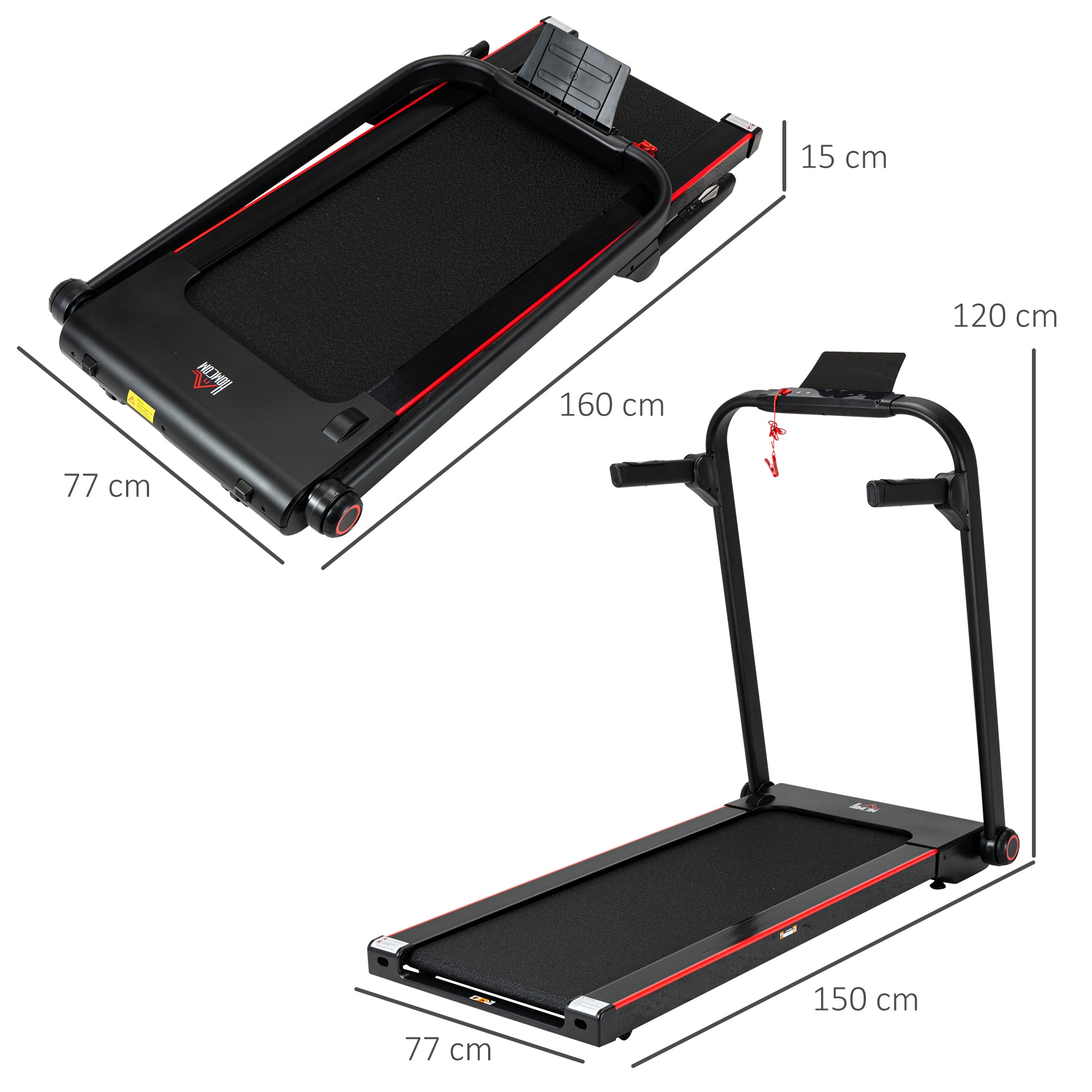 HOMCOM 750W Folding Treadmill, 1-14km/h Electric Running Machine w/ Wheels, Safety Button, LED Monitor, Phone Holder for Home Office Jogging Fitness Exercise Workout - North Peak Garden Furniture