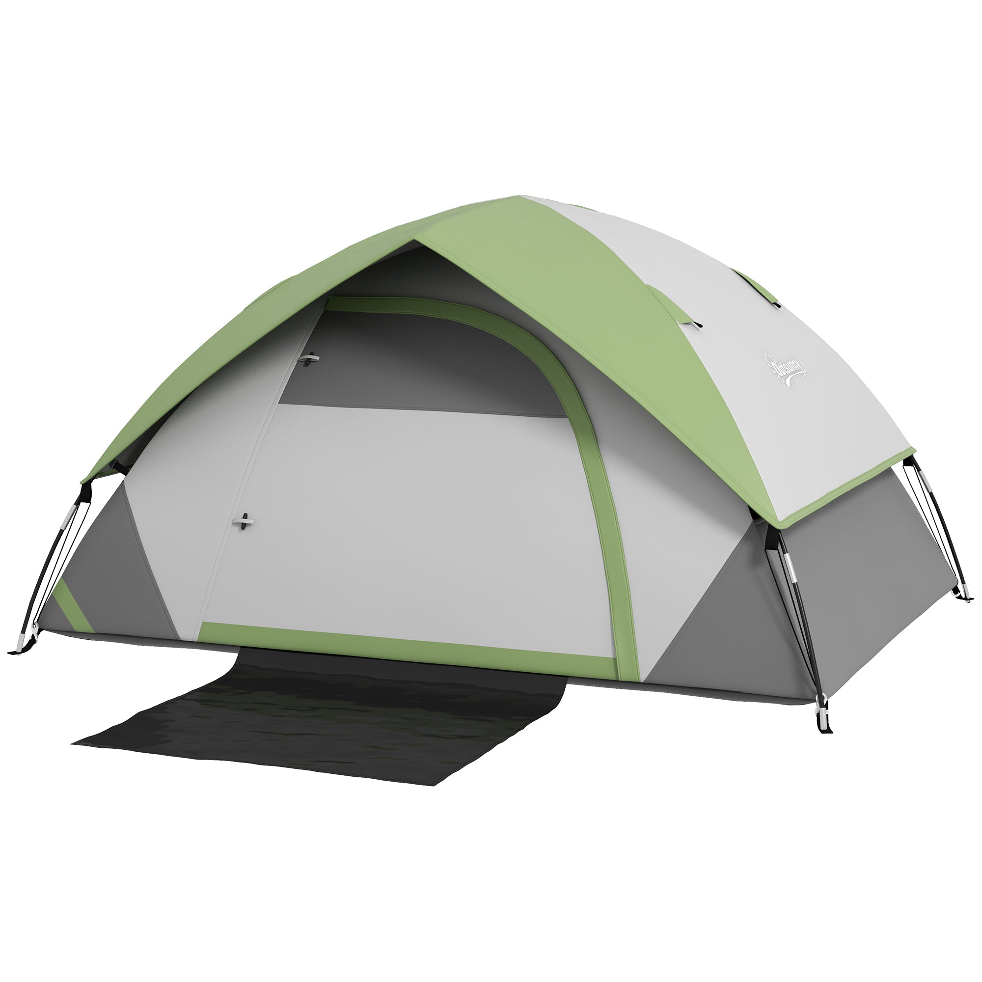 Outsunny Two Man Single Room Dome Tent, with Accessories - Green/Grey