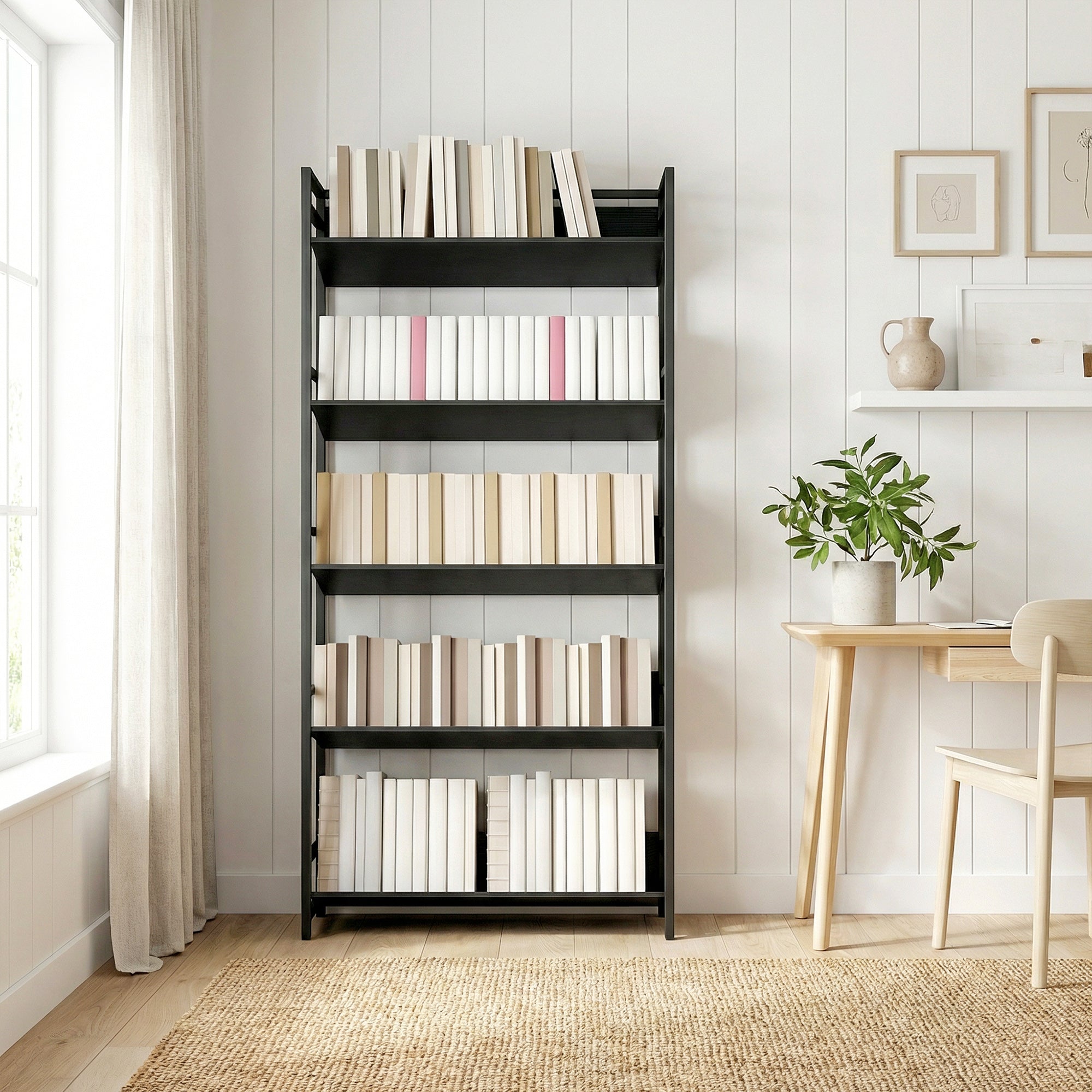 HOMCOM Bookshelf 5-Tier Metal Frame Room Divider Bookcase Storage Shelves for Living Room Black