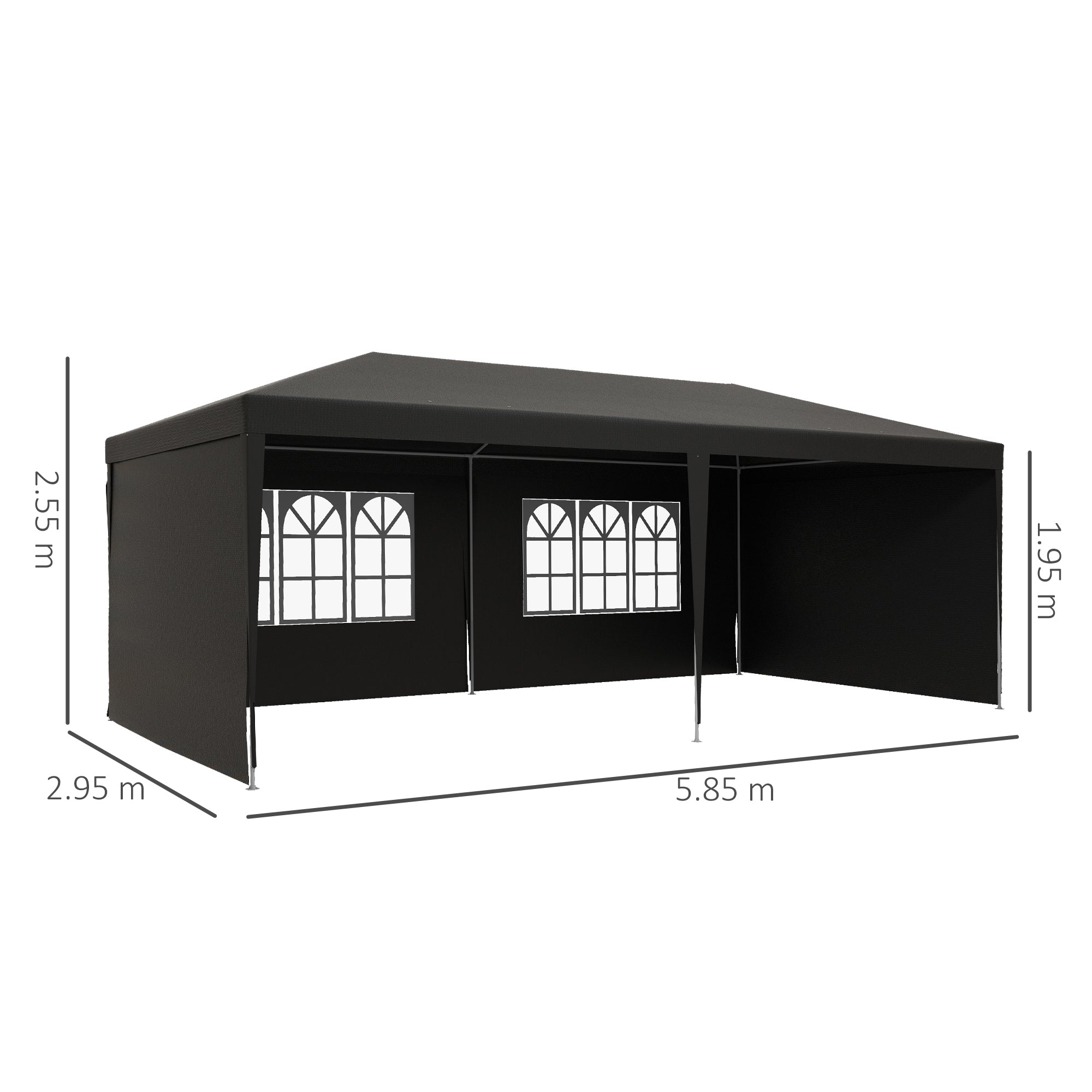 Outsunny 6 x 3 m Party Tent Gazebo Marquee Outdoor Patio Canopy Shelter with Windows and Side Panels Dark Grey - North Peak Garden Furniture