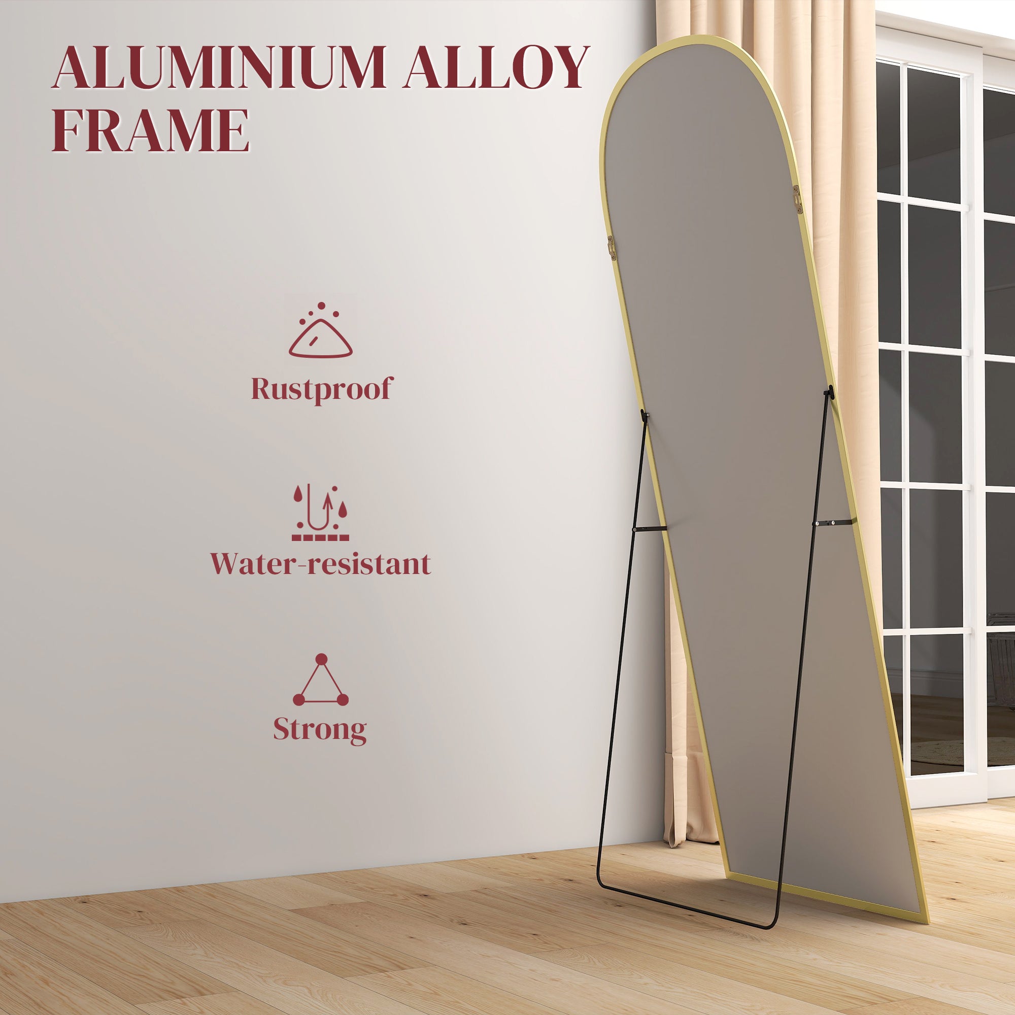 HOMCOM 165cm Aluminium Frame Standing Mirror - Gold - North Peak Garden Furniture