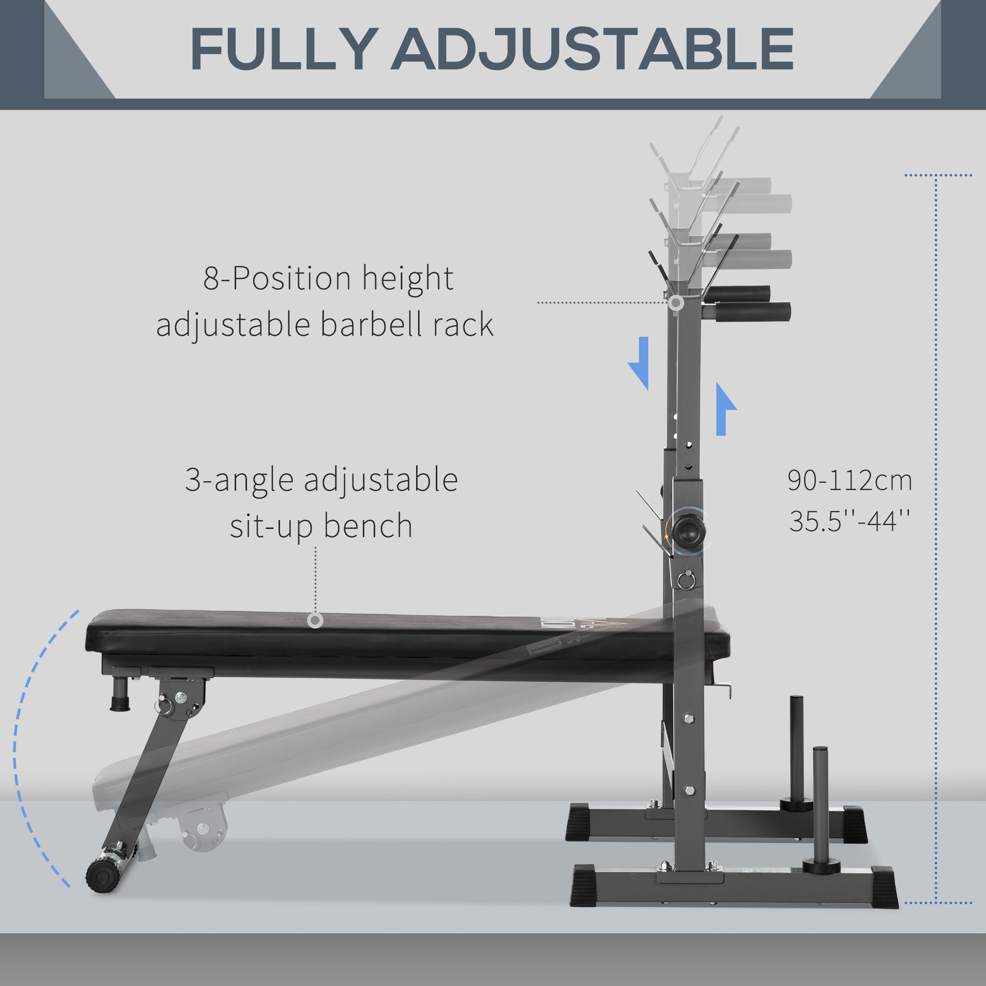 HOMCOM Adjustable Weight Bench, Foldable Bench Press with Barbell Rack and Dip Station for Home Gym, Strength Training Multiuse Workout Bench - North Peak Garden Furniture