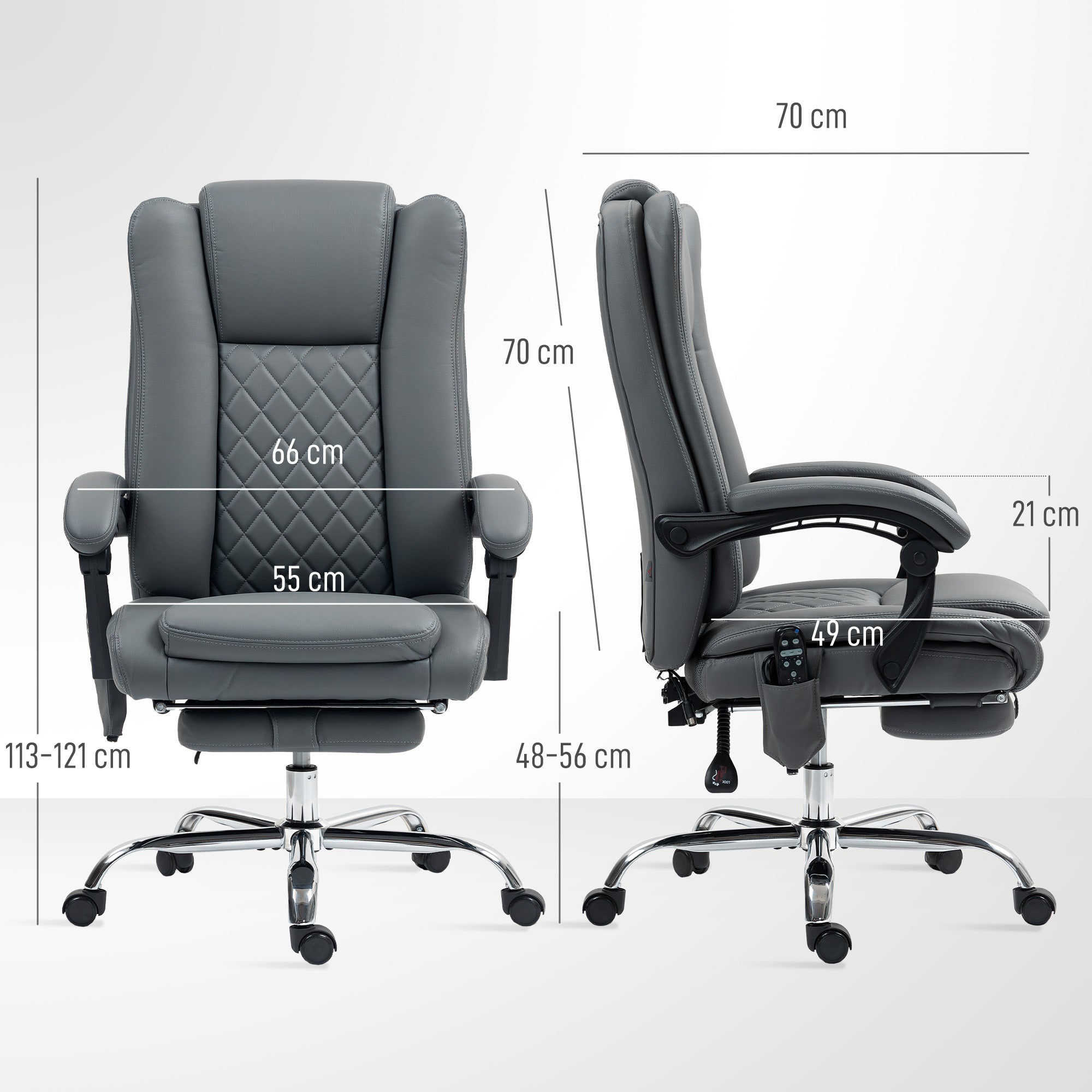 HOMCOM Executive Office Chair with 6-point Massage and Heat - Light Grey - North Peak Garden Furniture