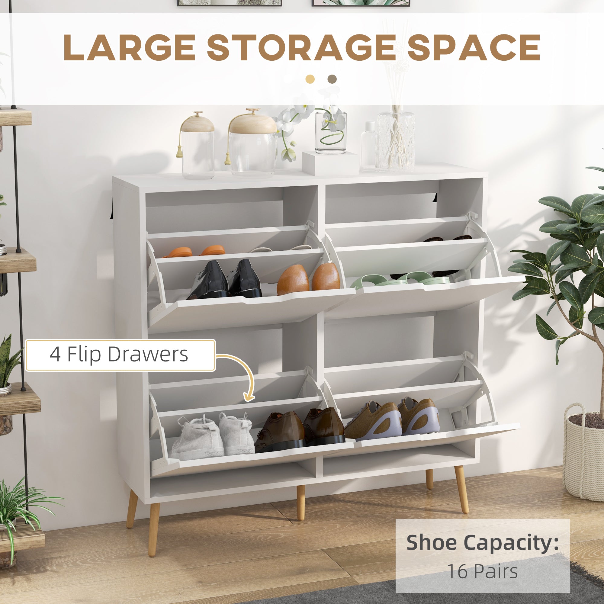 HOMCOM Shoe Storage Cabinet, 4 Flip Drawers, Shoe Organizer for 16 Pairs of Shoes, White - North Peak Garden Furniture