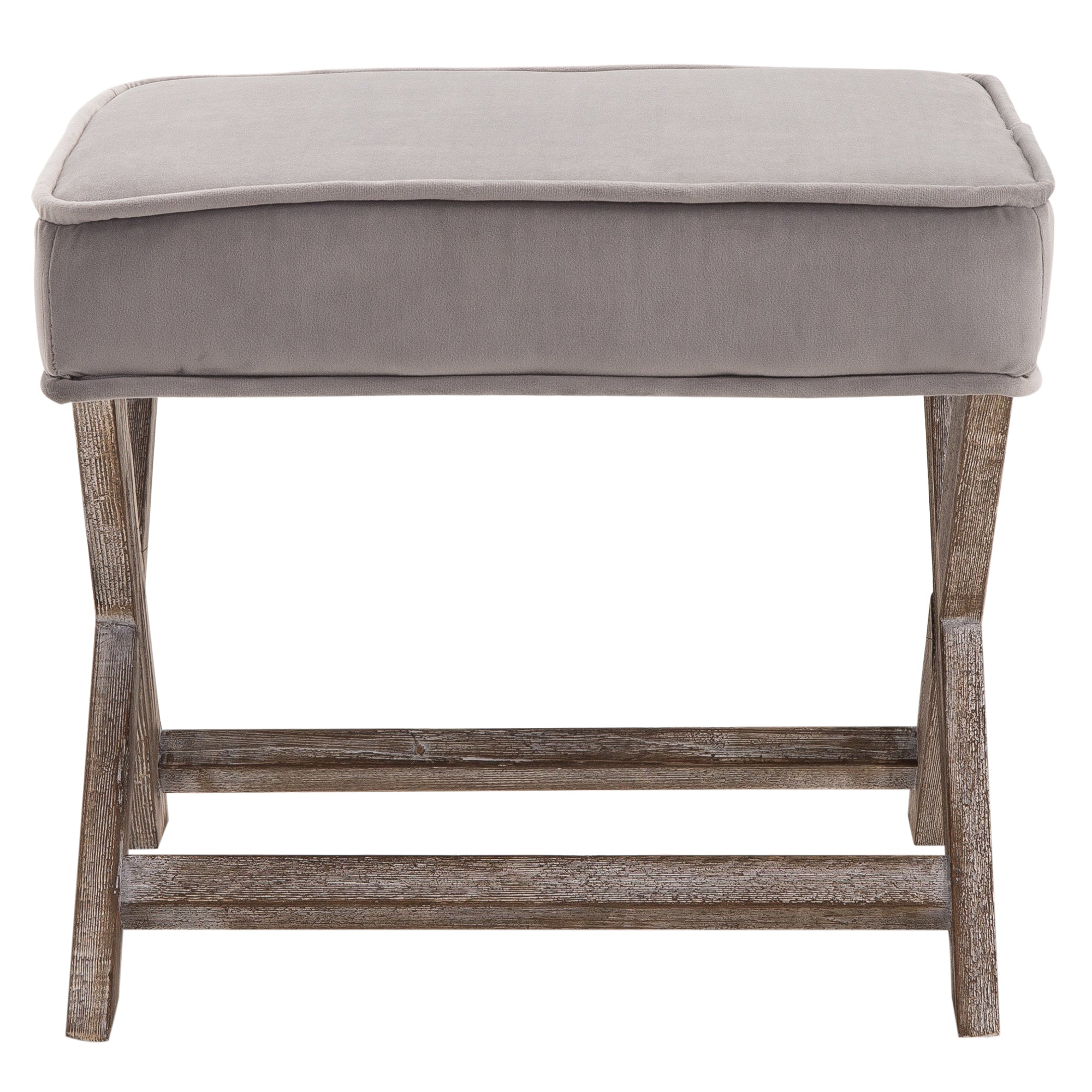 HOMCOM Vintage Footstool Padded Seat X Leg Chair Velvet Cover Shabby Chic Footrest Solid Rubber Wood Frame 49.5 x 45 x 41 cm Grey