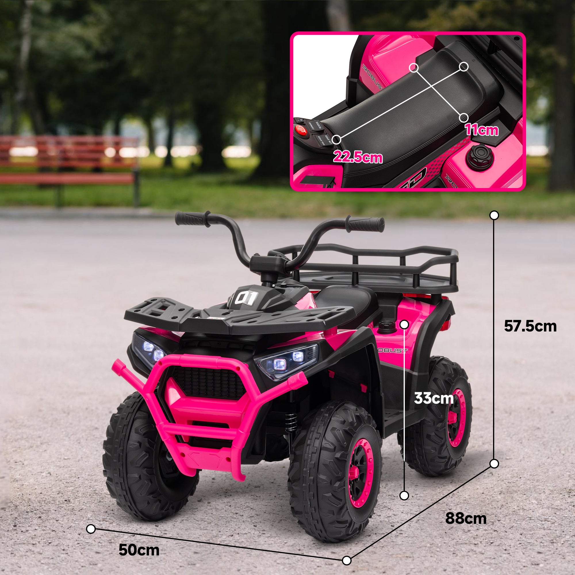 AIYAPLAY 12V Kids Electric Ride on ATV, Battery Powered Quad Bike w/ Spring Suspension, Forward Backward, Storage Basket - Pink - North Peak Garden Furniture