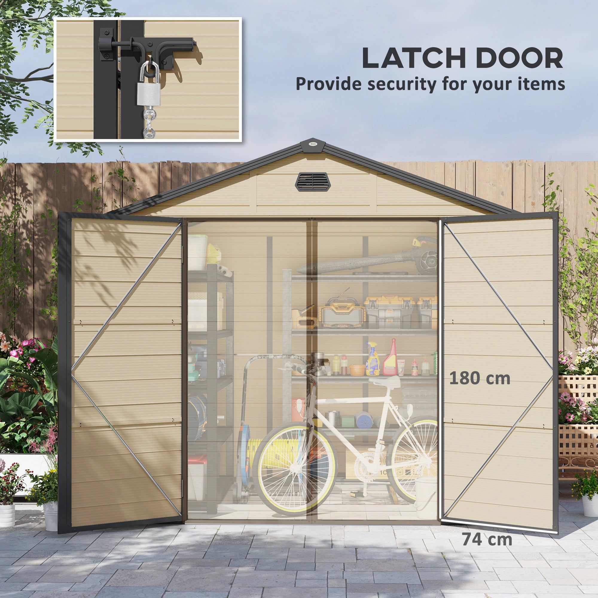 Outsunny 7.9ft x 6.2ft Aluminium Frame and Plastic Wall Shed, with Foundation - Cream White