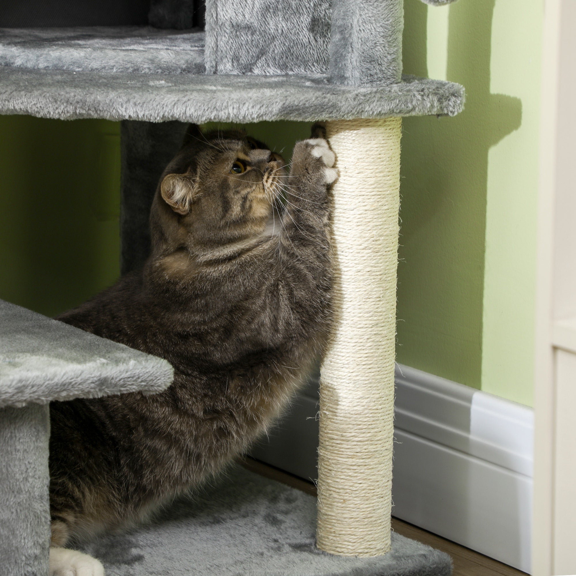 PawHut Sisal 100cm Cat Tree Tower with Sisal Scratching Post Grey - North Peak Garden Furniture