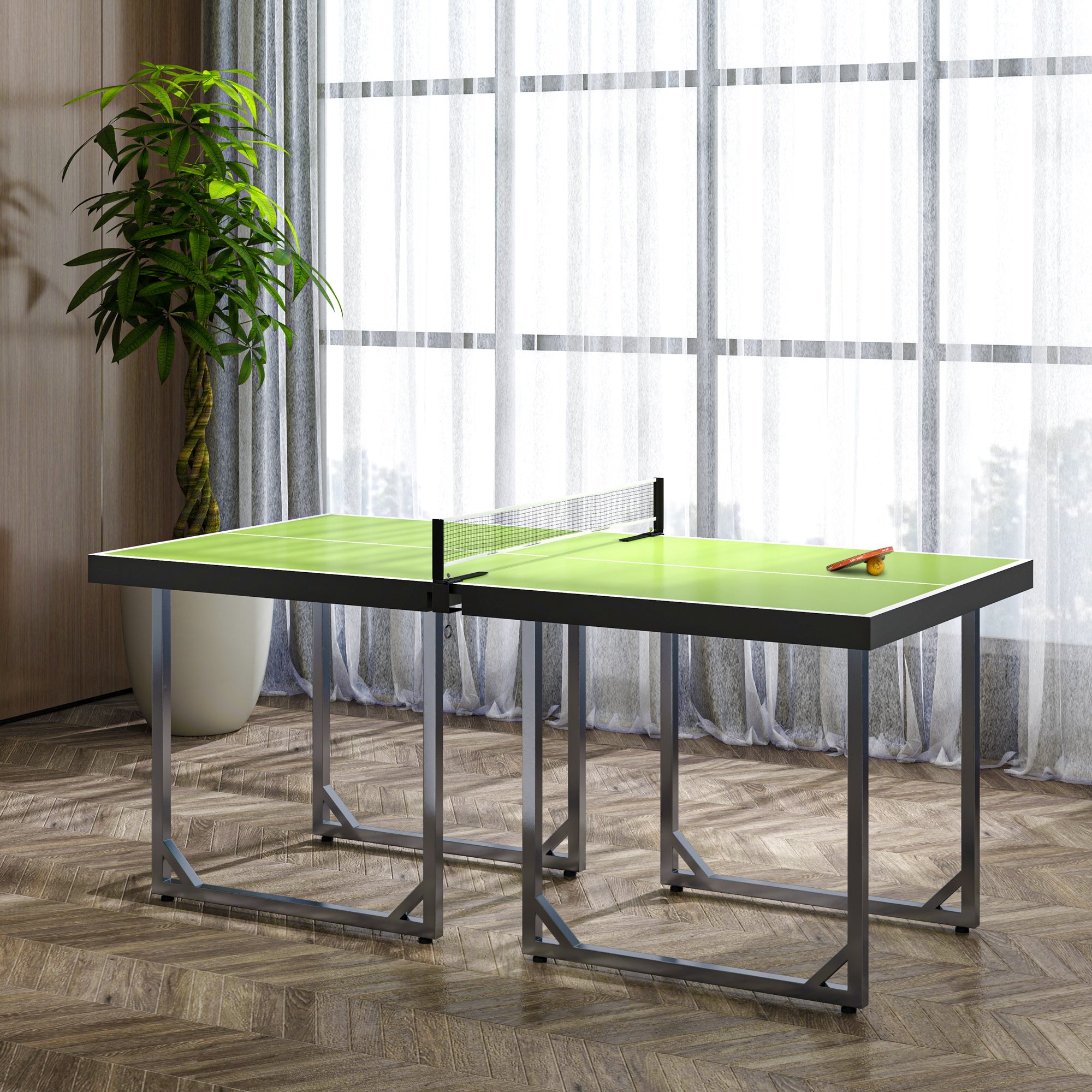 HOMCOM 6ft Table Tennis Table, Ping Pong Table with Net, Foldable and Portable Ping Pong Set for Indoor Outdoor Use, Easy Assemble, Midsize, Green