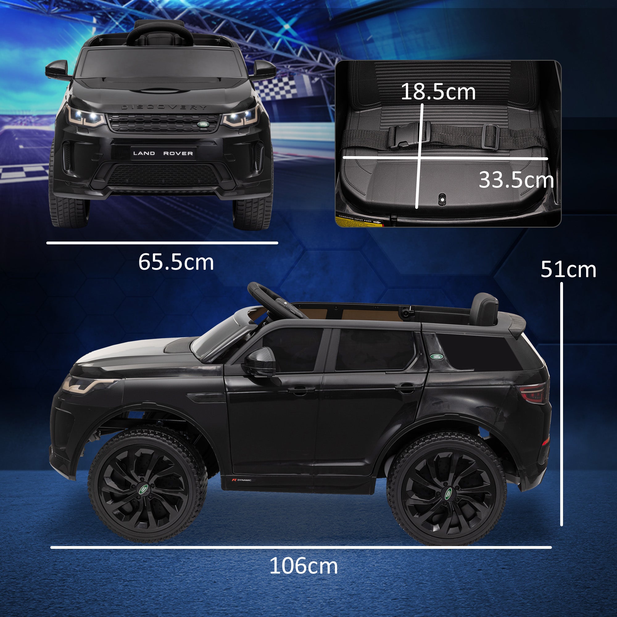 AIYAPLAY Land Rover Discovery Sport Licensed 12V Kids Ride on Car w/ Remote Control, Lights Music Horn, for 3-6 Years Black - North Peak Garden Furniture