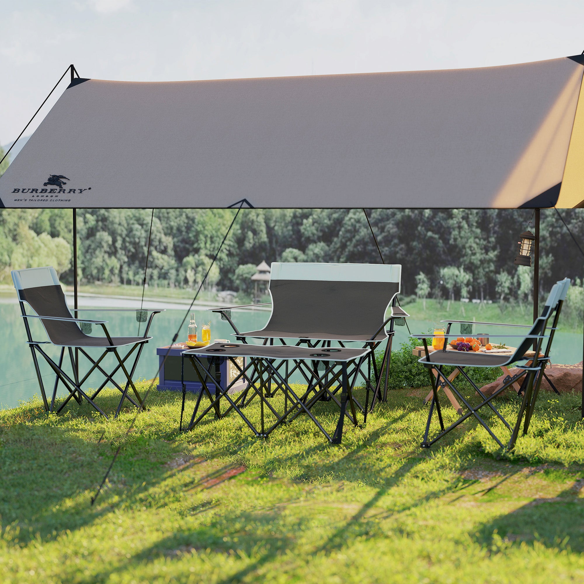 Outsunny Four-Piece Portable Picnic Table Set - Grey - North Peak Garden Furniture