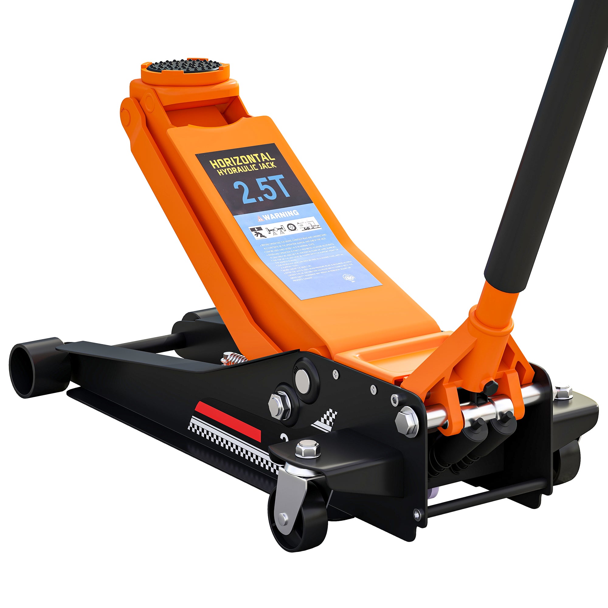 HOMCOM 2.5 Ton Hydraulic Low-Profile Floor Jack, with 7.5-47cm Lifting Range, Wheels, Orange - North Peak Garden Furniture
