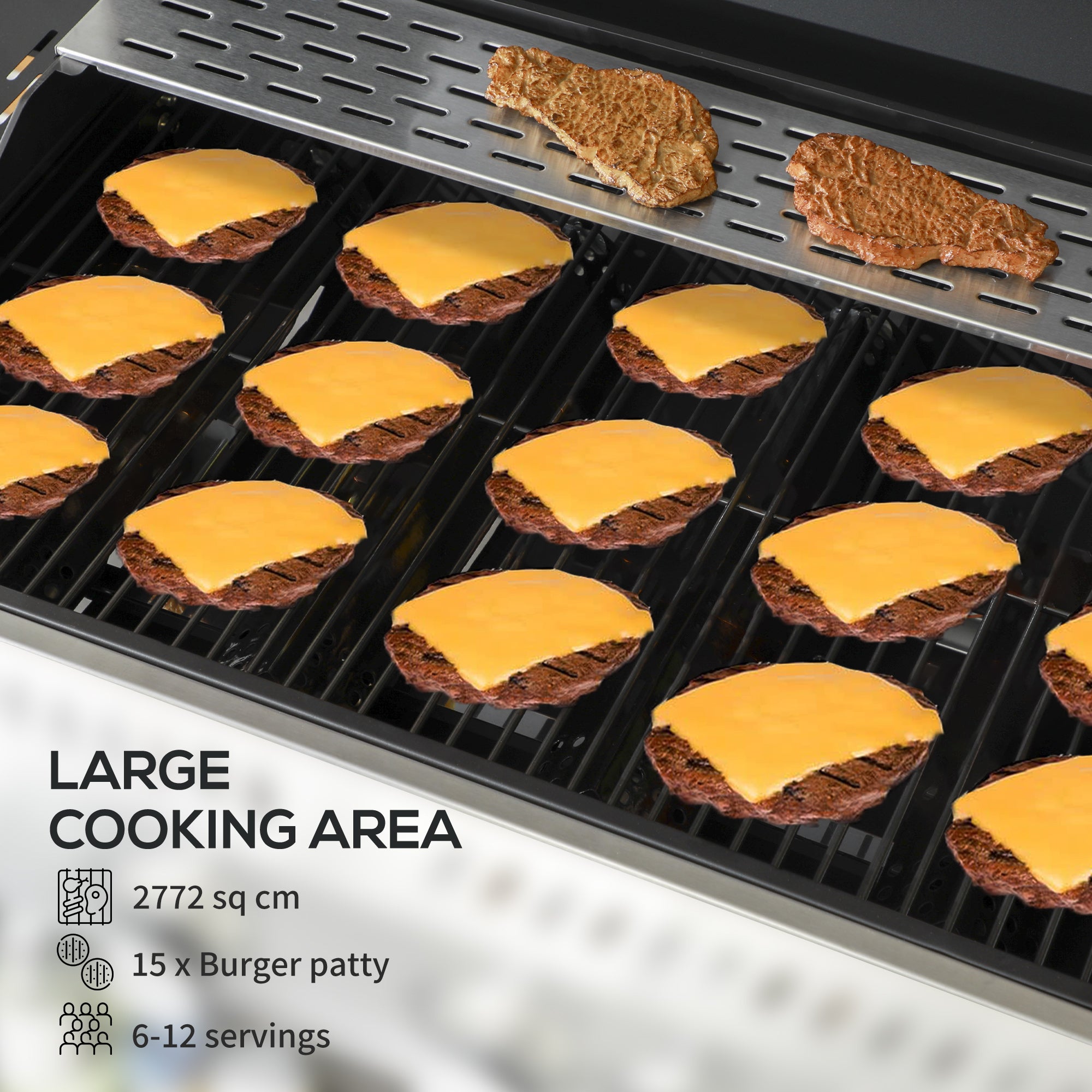 Outsunny Five-Burner Steel Gas Grill, with Thermometer - Black - North Peak Garden Furniture