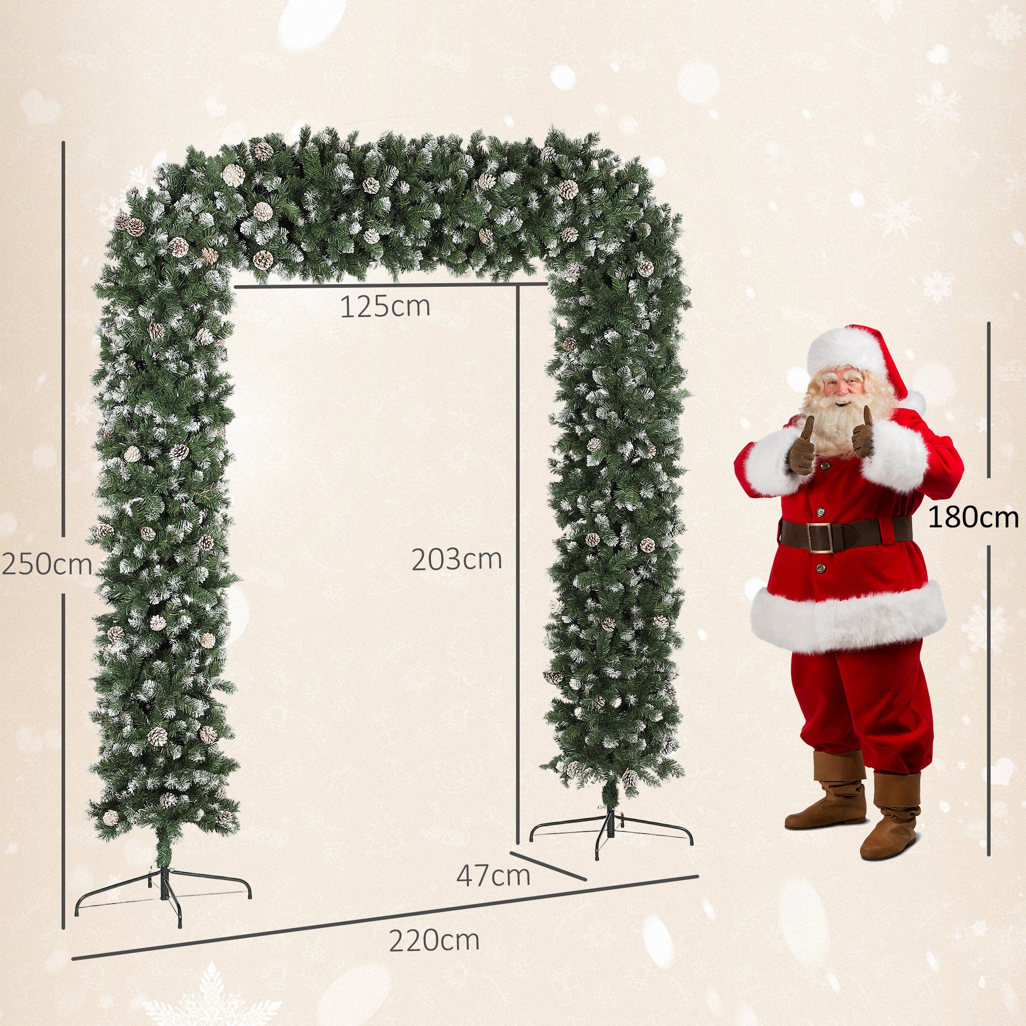 HOMCOM 8.2 ft Snow Frosted Christmas Tree Arch, Christmas Arch Doorway Decor with 2100 Tips and 96 Pinecones, Artificial Xmas Tree with Metal Stand for Indoor, Green