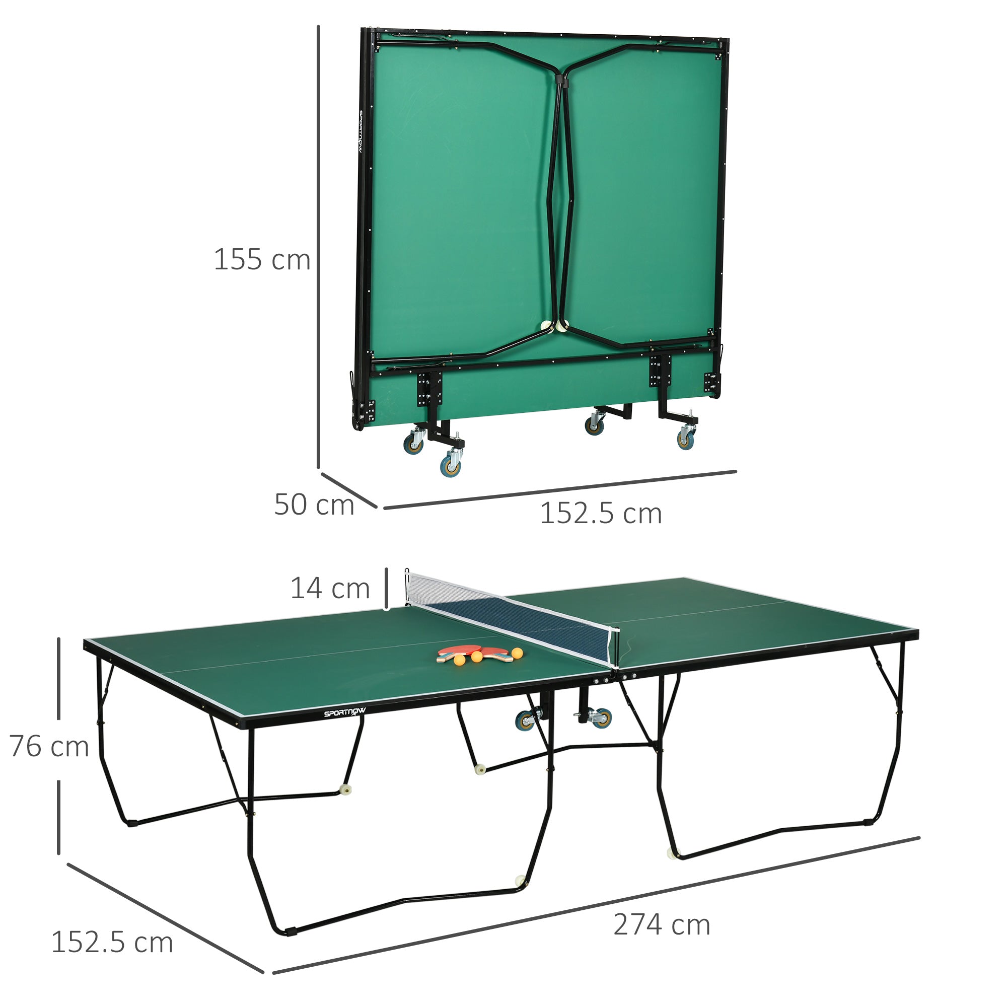 SPORTNOW 9FT Folding Table Tennis Table, with 8 Wheels, for Indoor Use - Green - North Peak Garden Furniture
