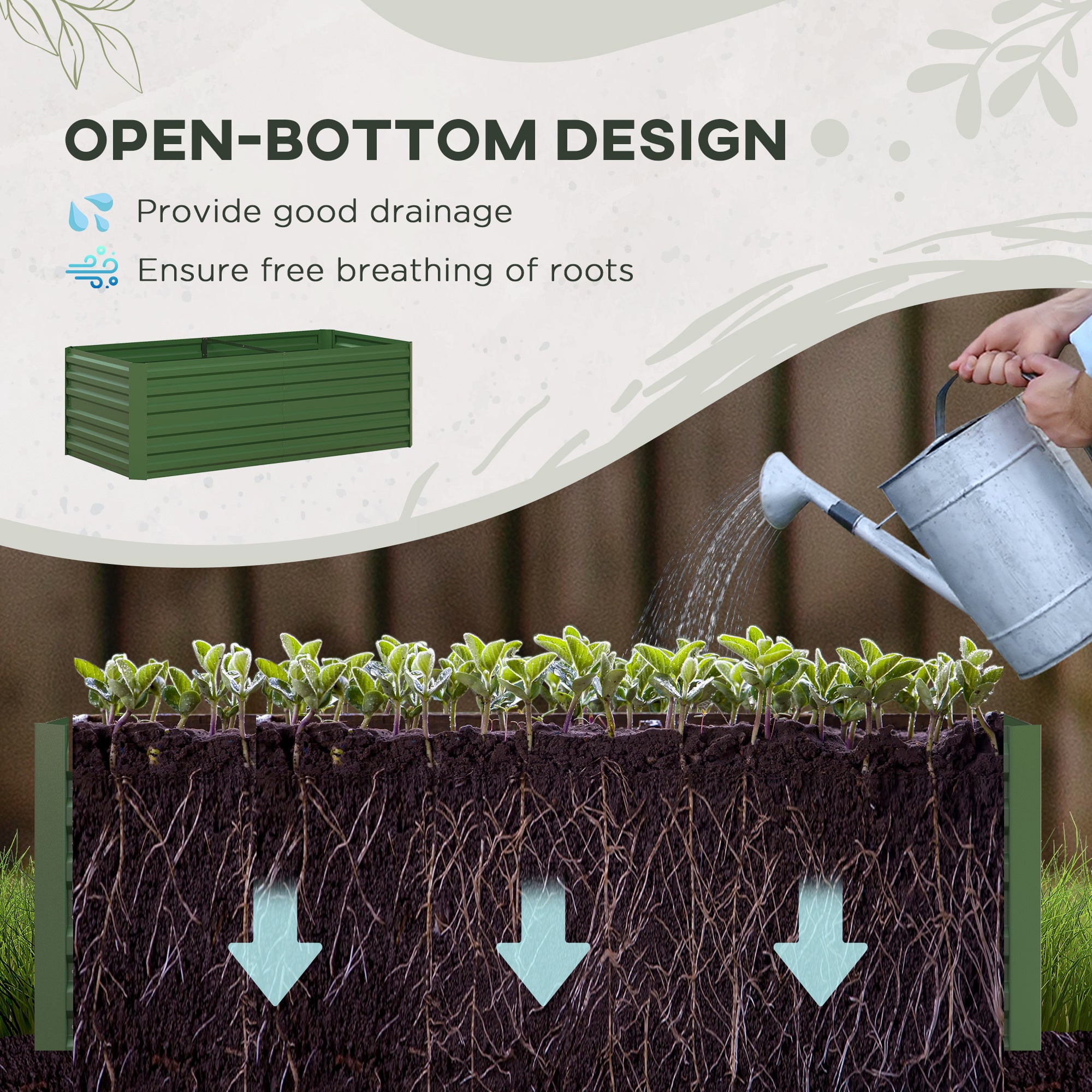 Outsunny Raised Beds for Garden, Galvanised Steel Outdoor Planters with Multi-reinforced Rods, 180 x 90 x 59 cm, Green - North Peak Garden Furniture