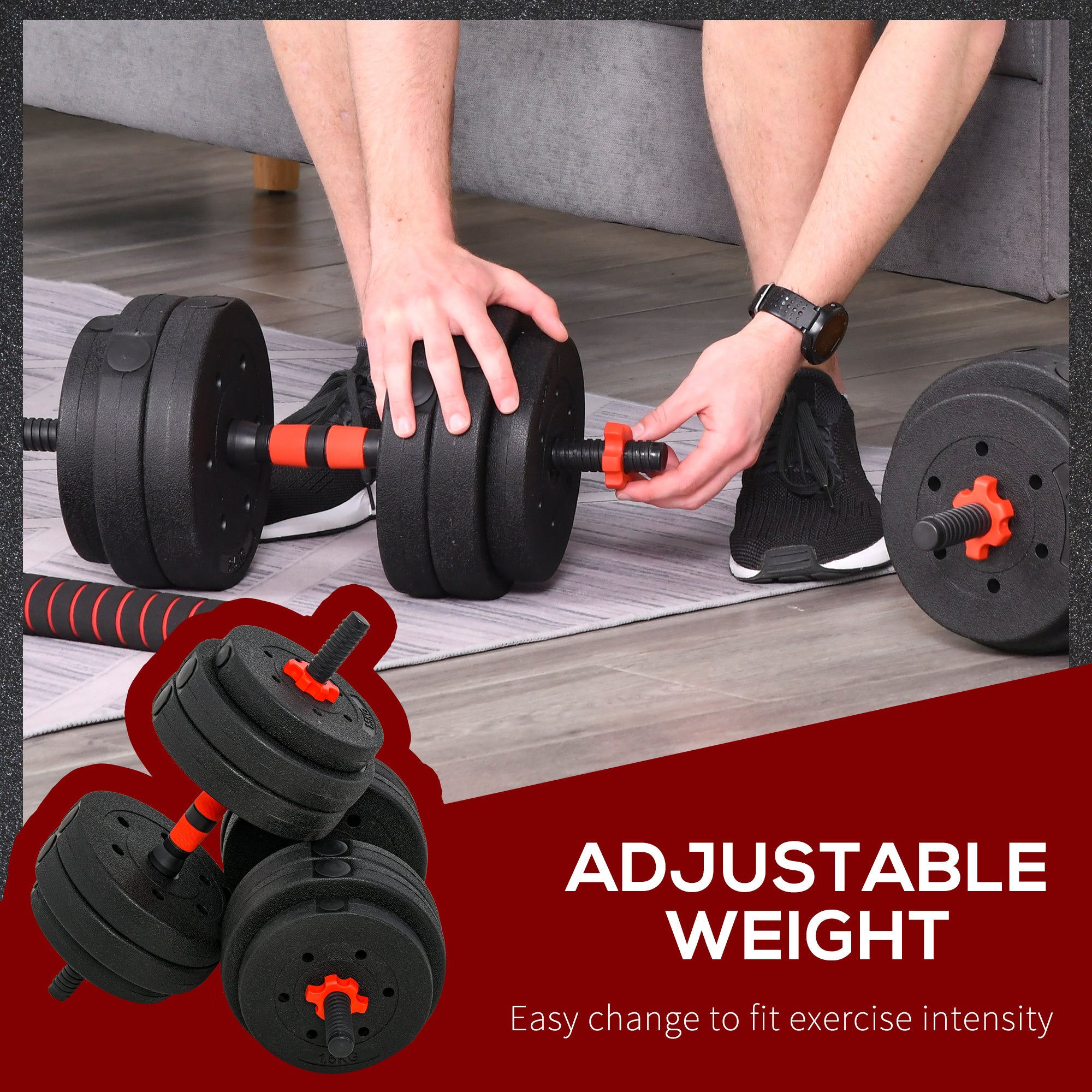 HOMCOM 25kg 2 IN 1 Adjustable Dumbbells Weight Set, Dumbbell Hand Weight Barbell for Body Fitness, Lifting Training for Home, Office, Gym, Black - North Peak Garden Furniture
