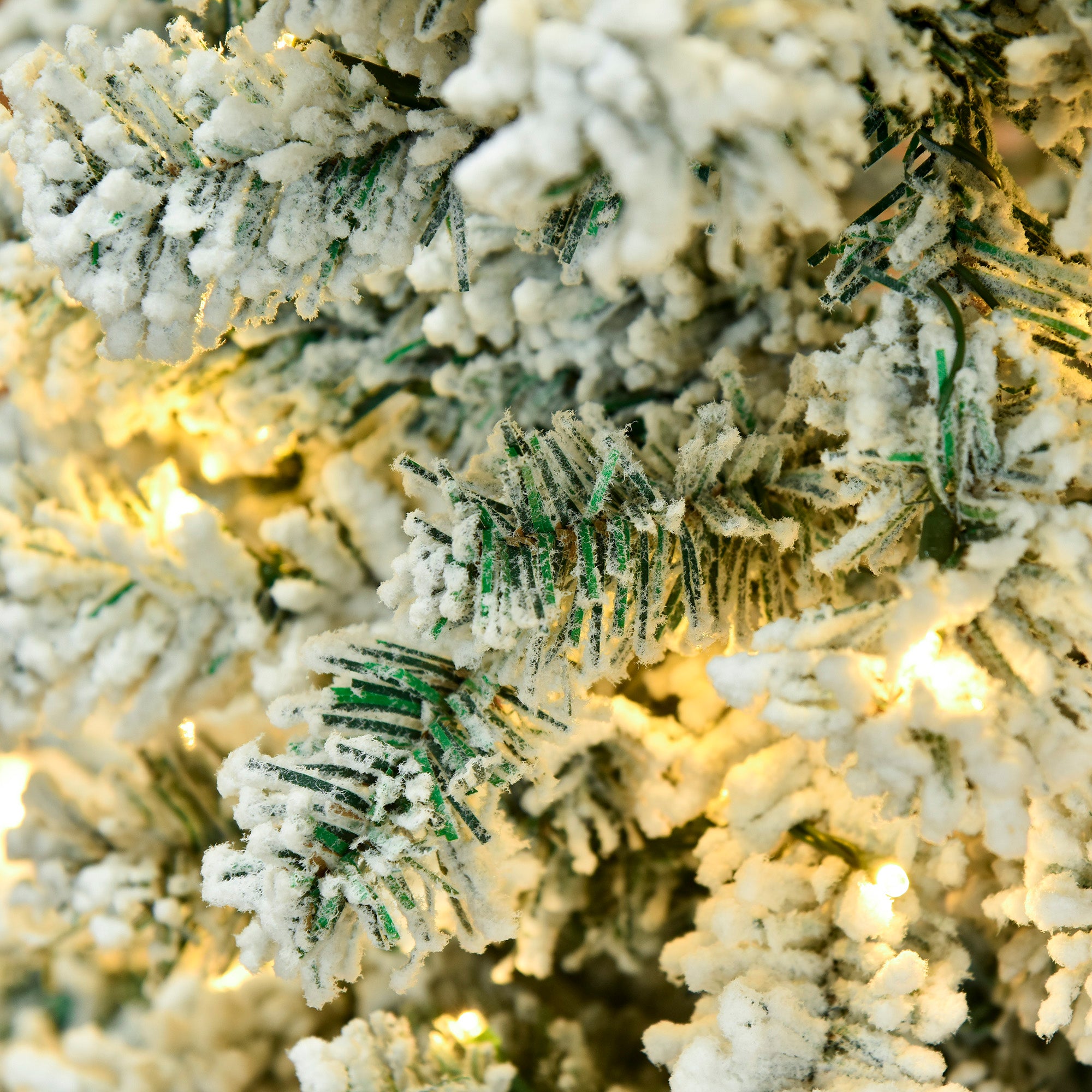 HOMCOM 6FT Prelit Artificial Snow Flocked Christmas Tree with Warm White LED Light, Holiday Home Xmas Decoration, Green White - North Peak Garden Furniture