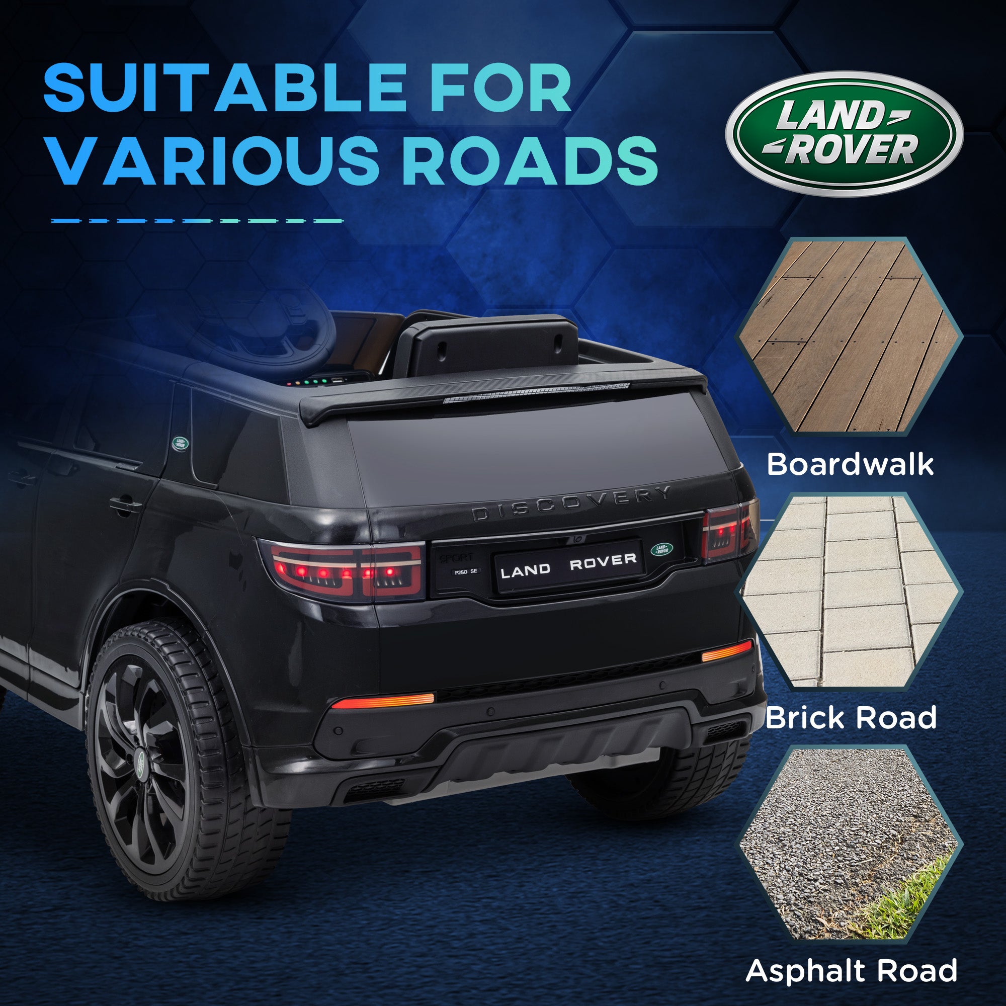 AIYAPLAY Land Rover Discovery Sport Licensed 12V Kids Ride on Car w/ Remote Control, Lights Music Horn, for 3-6 Years Black - North Peak Garden Furniture