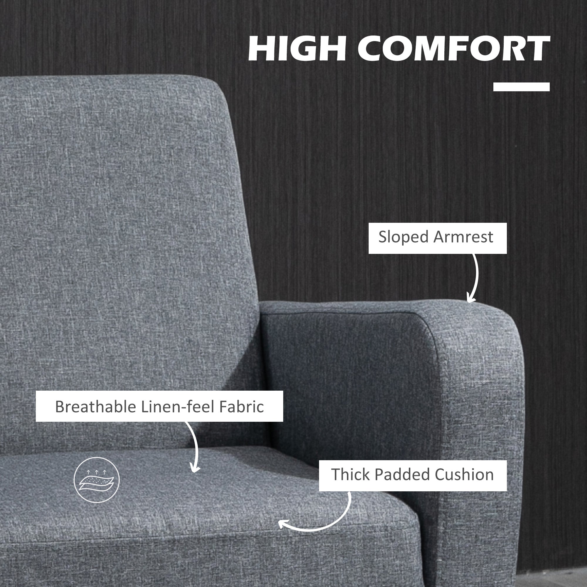 HOMCOM Modern Accent Chair, Occasional Chair with Rubber Wood Legs for Living Room, Bedroom, Grey - North Peak Garden Furniture