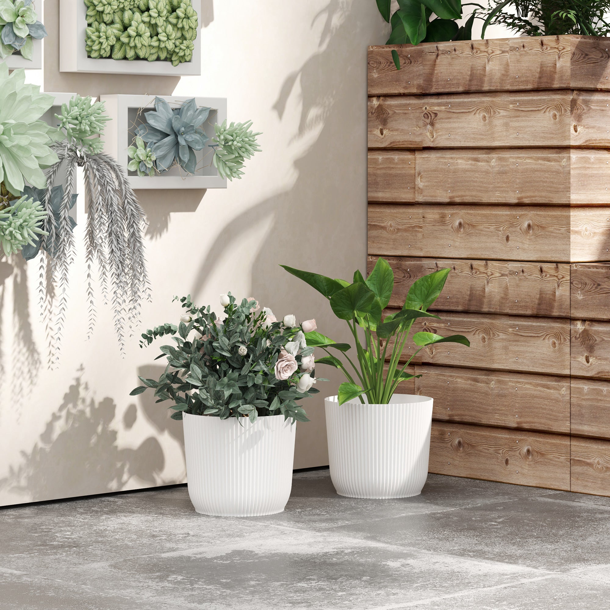 Outsunny Set of Two Ф22cm Planters - White - North Peak Garden Furniture