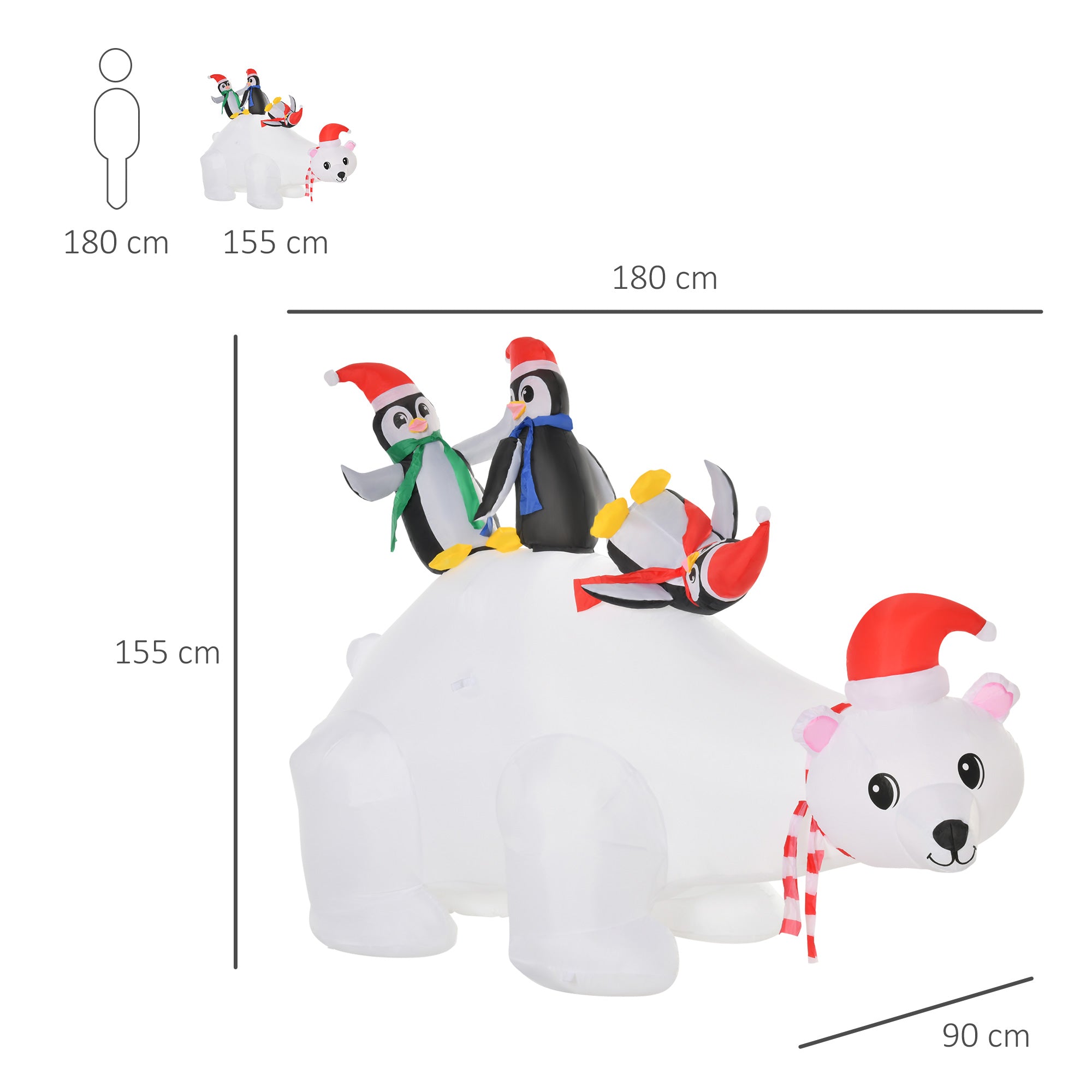 HOMCOM 5ft Outdoor Christmas Inflatable with LED Light, Lighted Blow up Polar Bear with Three Penguins, Giant Yard Party Decoration for Home Garden Lawn Party Prop - North Peak Garden Furniture