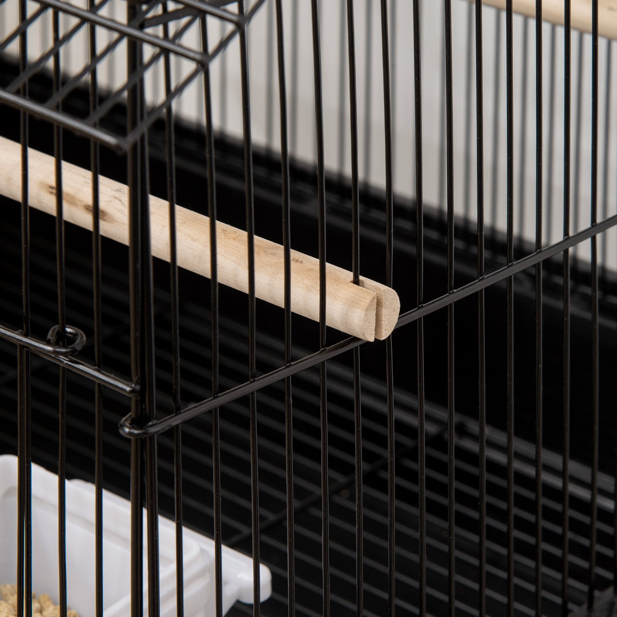 PawHut Metal Bird Cage with Plastic Swing Perch Food Container Tray Handle for Finch Canary Budgie 50.5 x 40 x 63cm Black - North Peak Garden Furniture